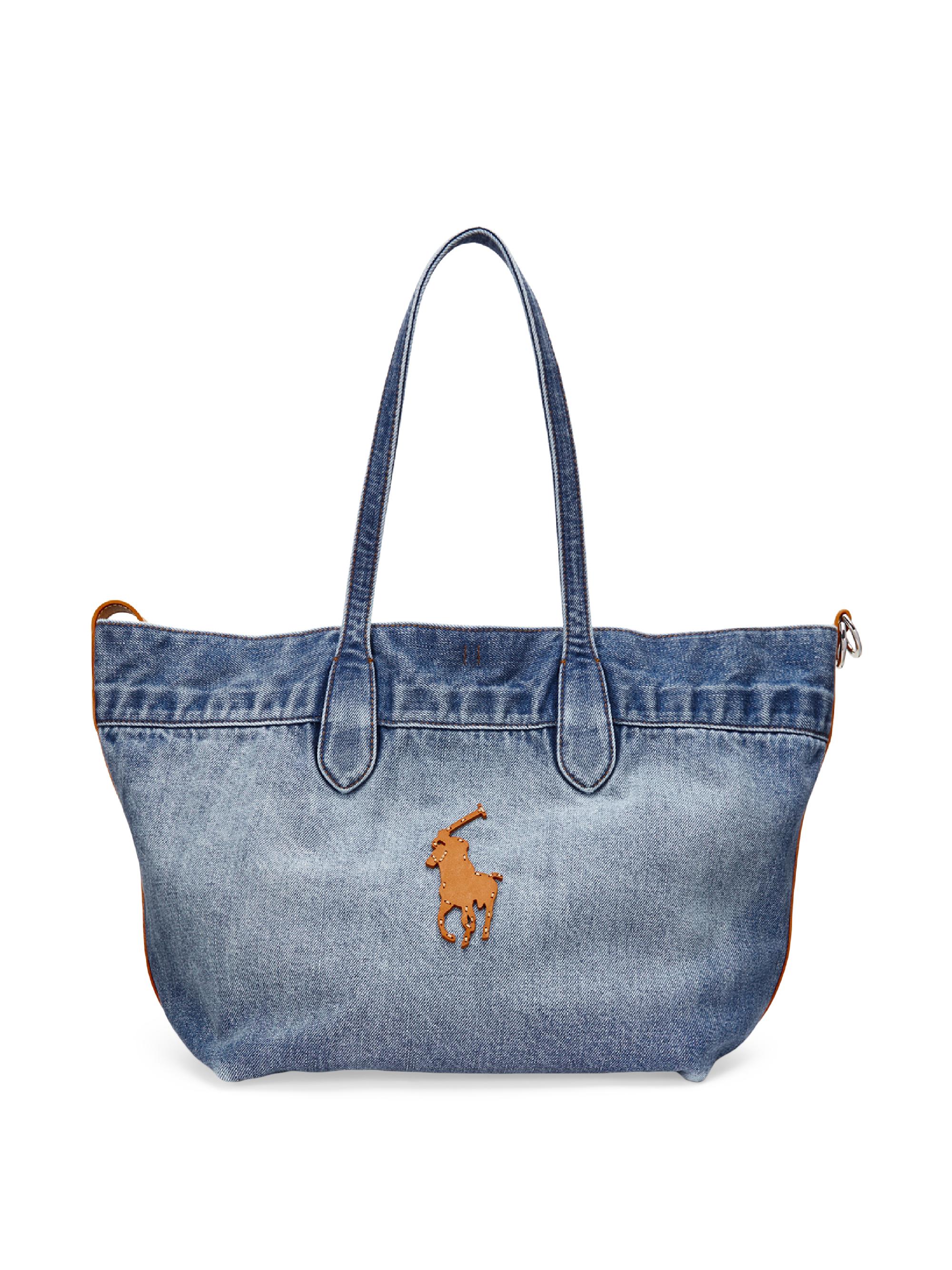 Polo Ralph Lauren Medium Bellport Denim & Leather Tote Bag