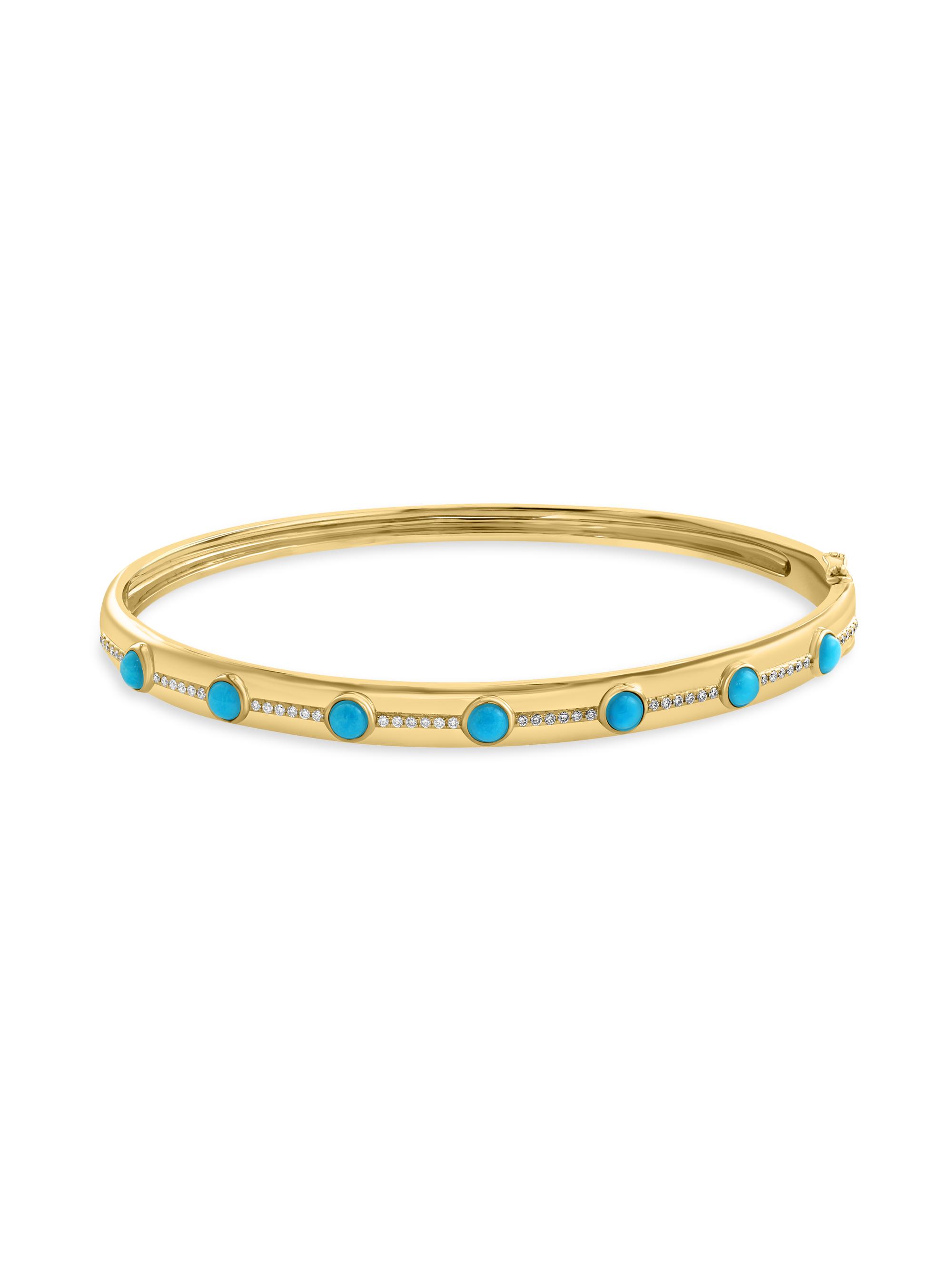 Saks Fifth Avenue Collection Women's 14K Yellow Gold, Turquoise & 0.19 TCW Diamond Bangle - Yellow Gold
