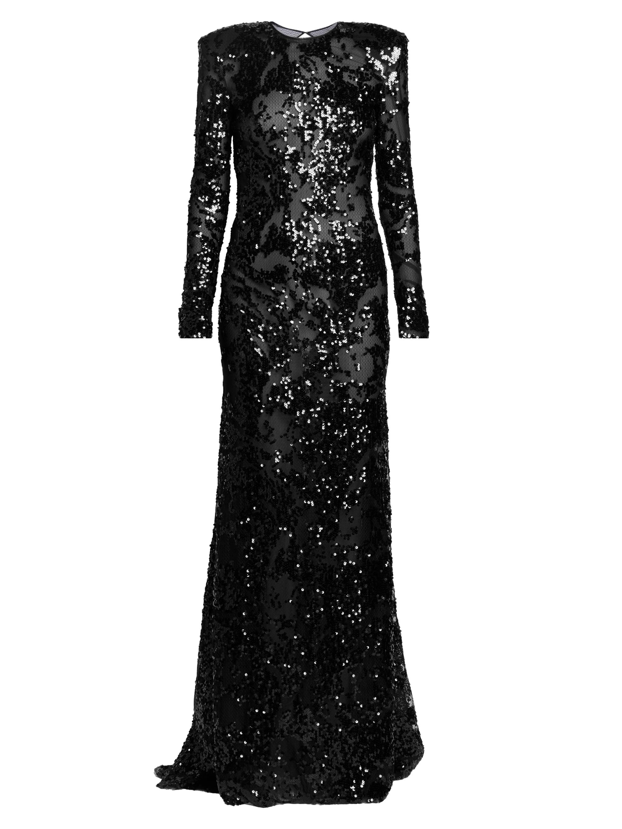 Victoria Beckham Women's Sequined Tulle Backless Long-Sleeve Gown - Black