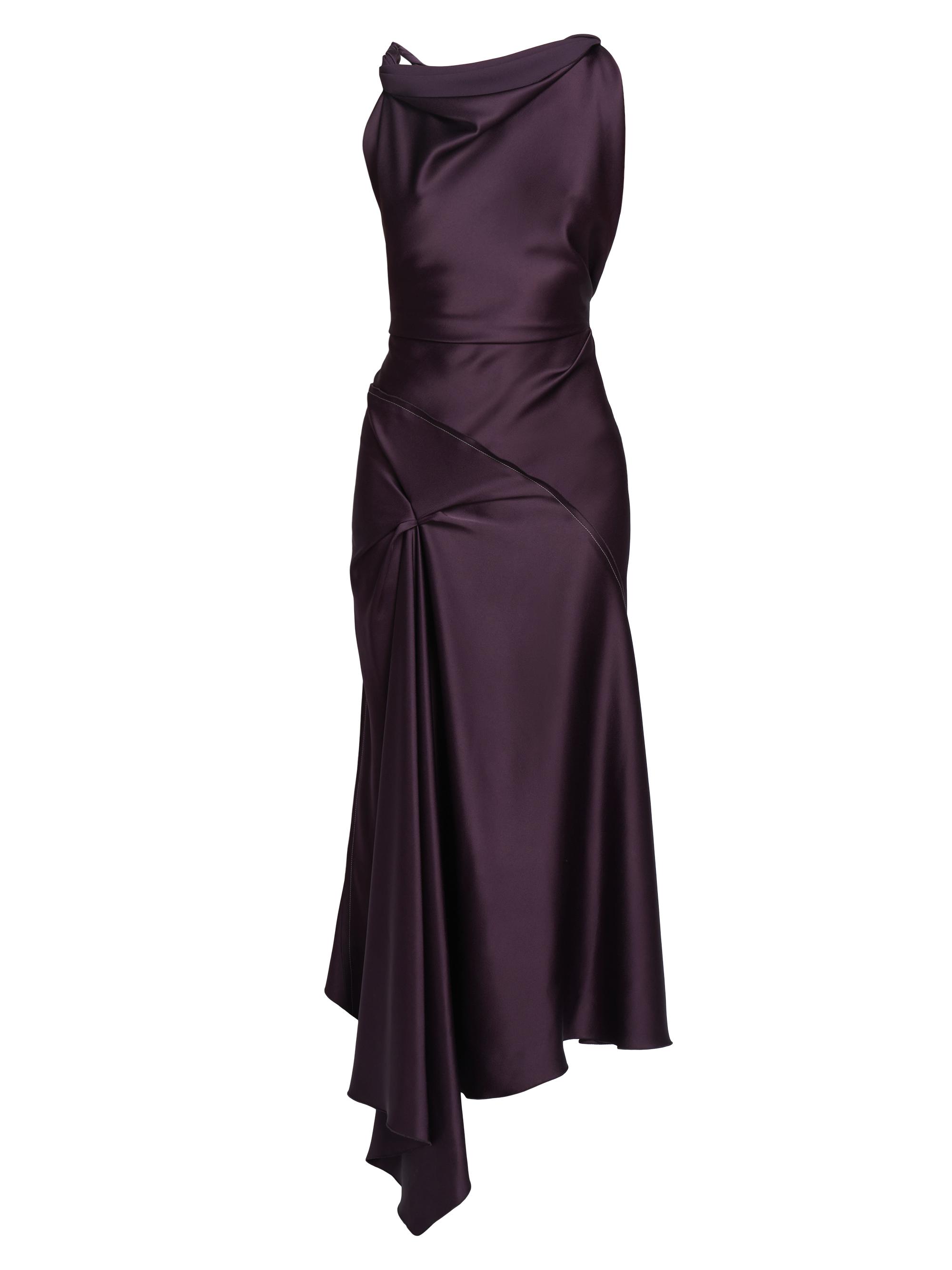 Victoria Beckham Women's Gathered Satin Sleeveless Midi-Dress - Fig