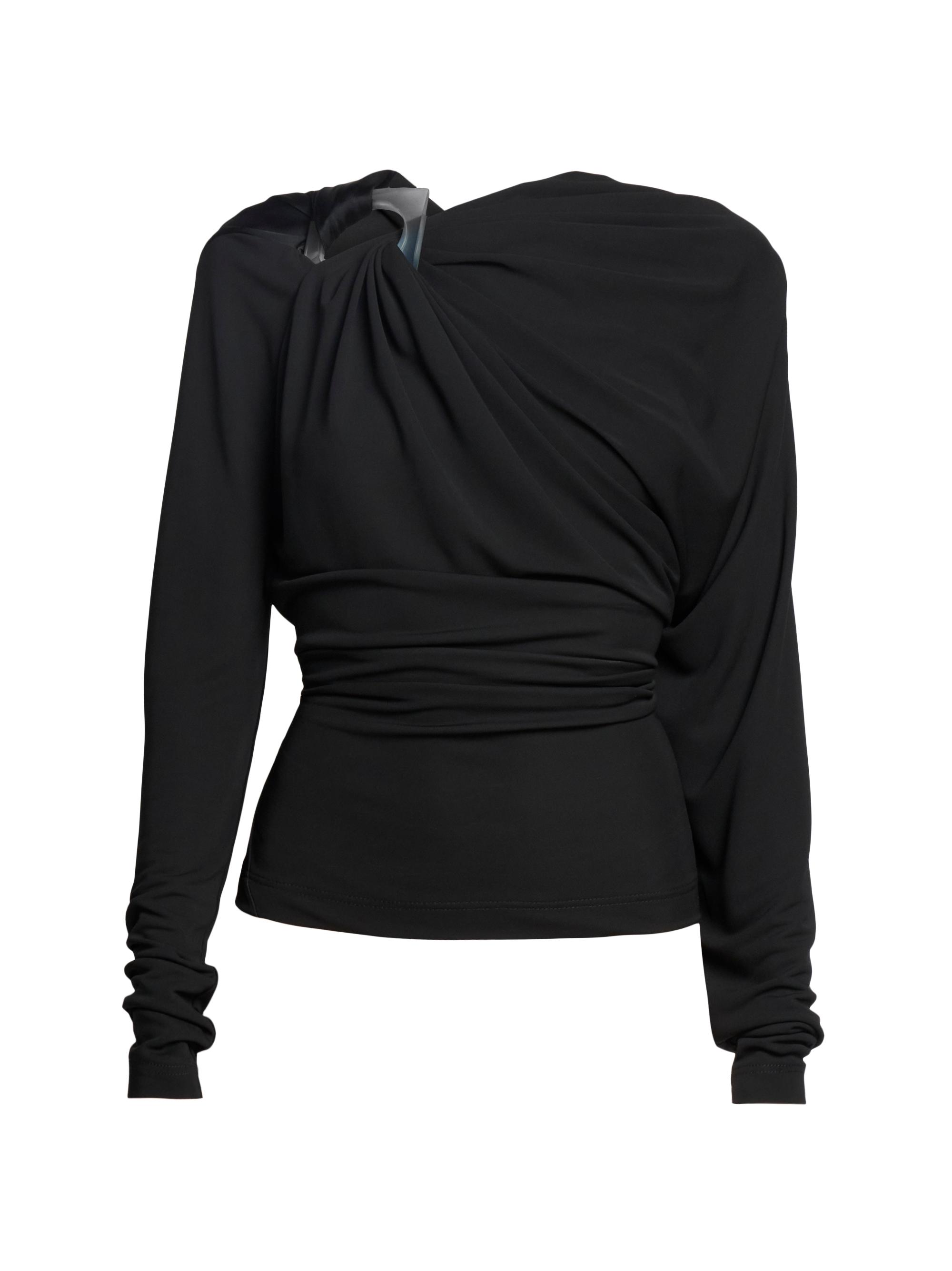 Victoria Beckham Women's Draped Jersey Long-Sleeve Top - Black