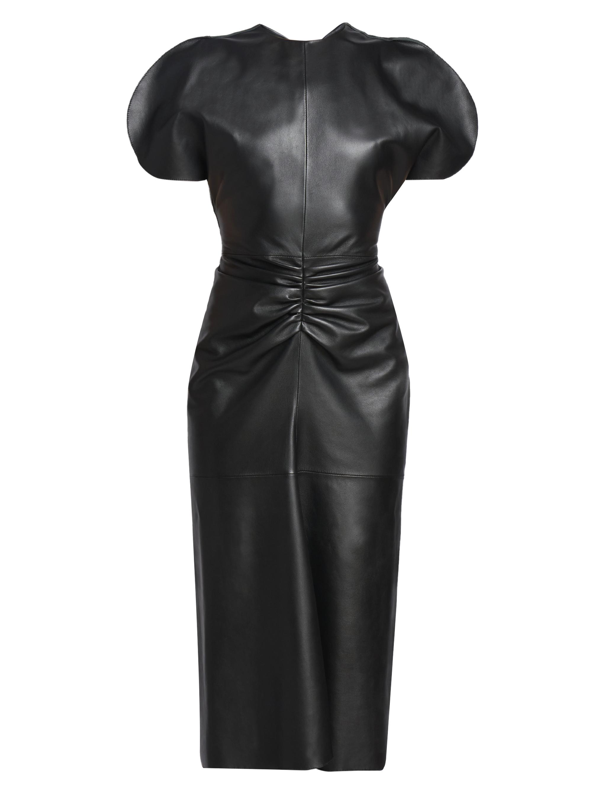 Victoria Beckham Women's Gathered Leather Midi-Dress - Black