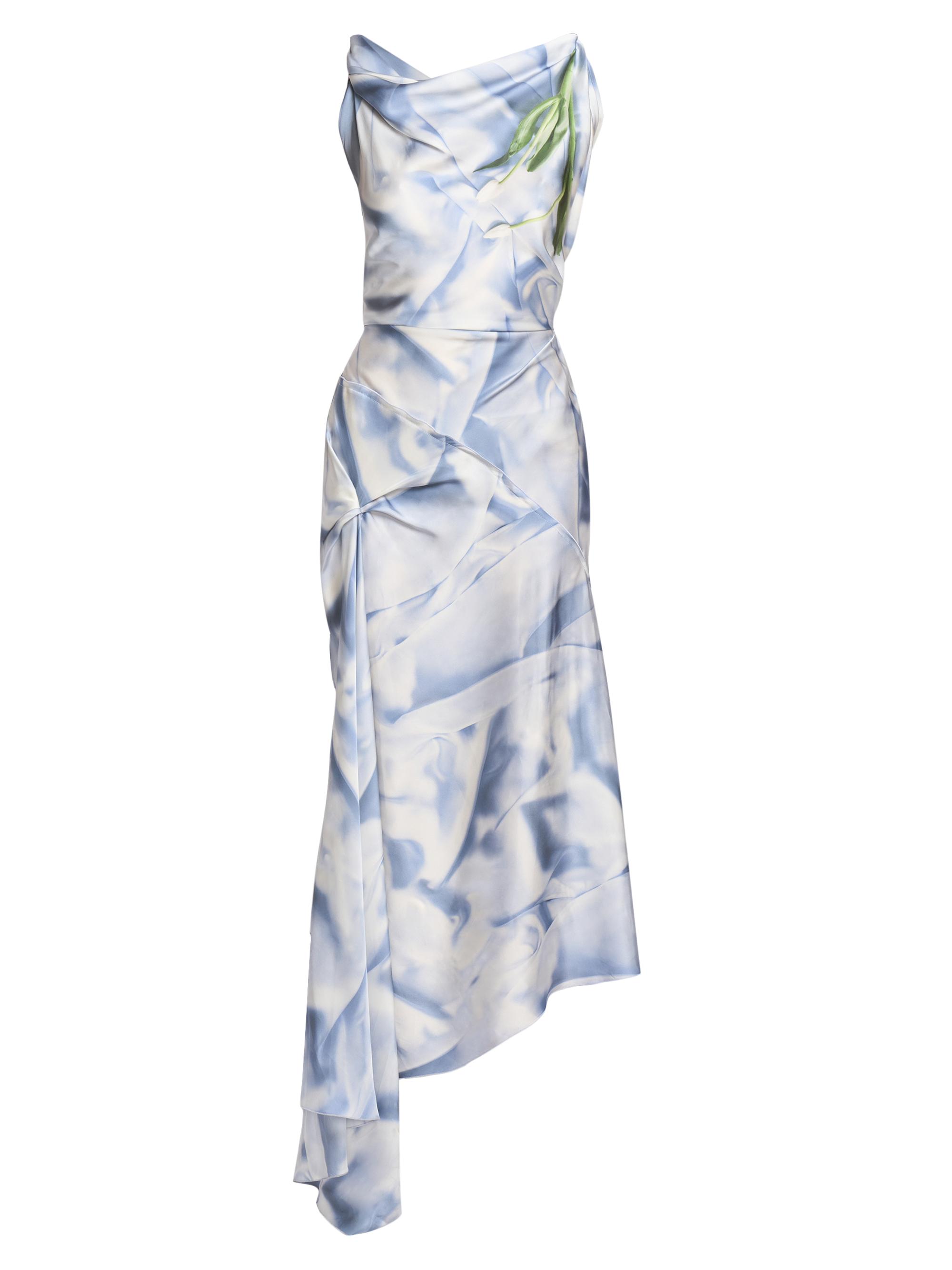 Victoria Beckham Women's Asymmetric Printed Satin Draped Midi-Dress - Satin Flowers Iceblue
