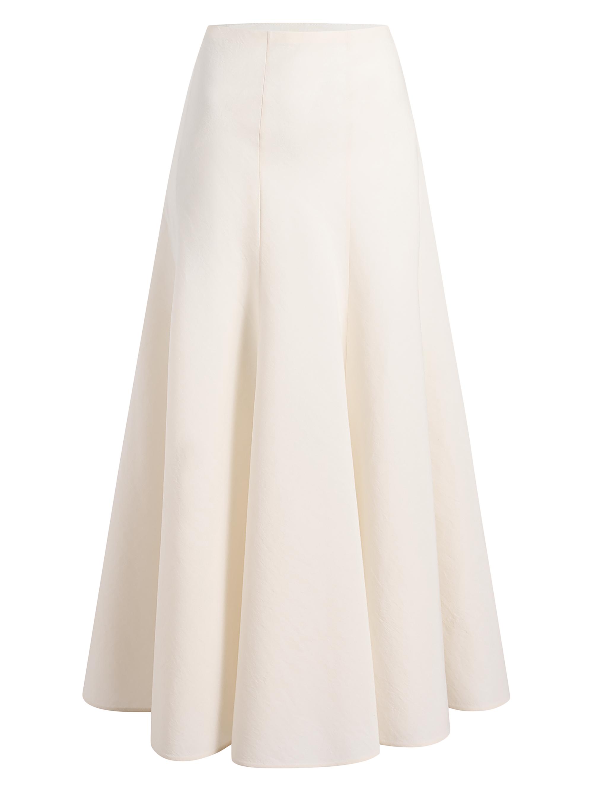 Khaite Women's Lenno Pleated Silk-Cotton Midi-Skirt - Natural
