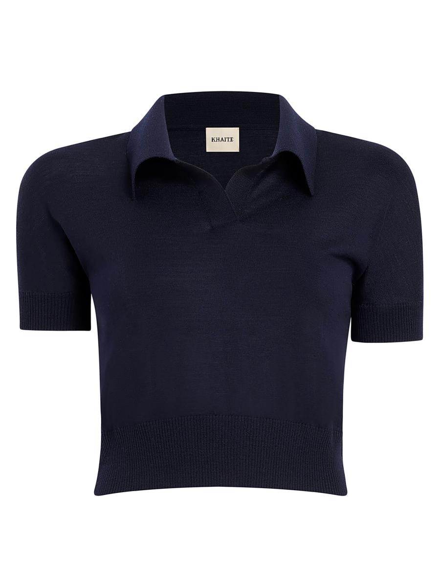 Khaite Women's Morgane Wool-blend Polo Top In Blue