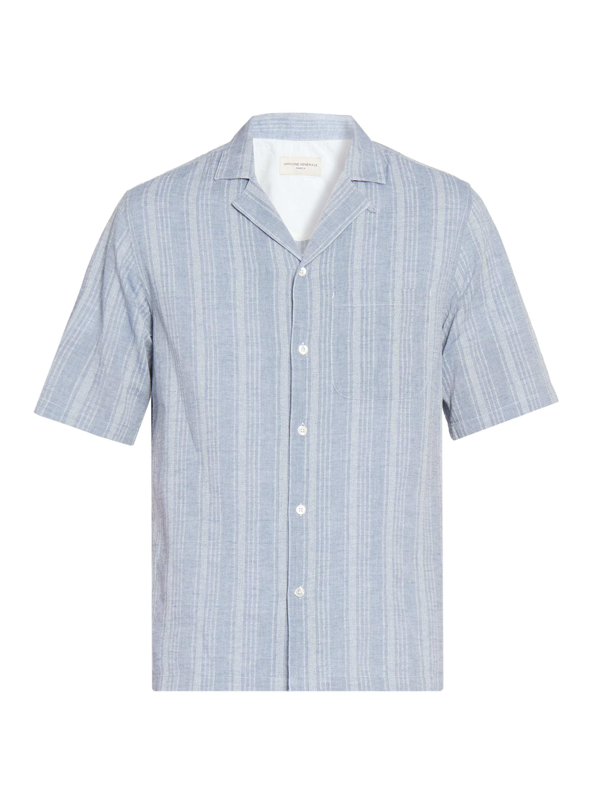 Officine Générale Men's Luis Striped Chambray Camp Shirt - Indigo