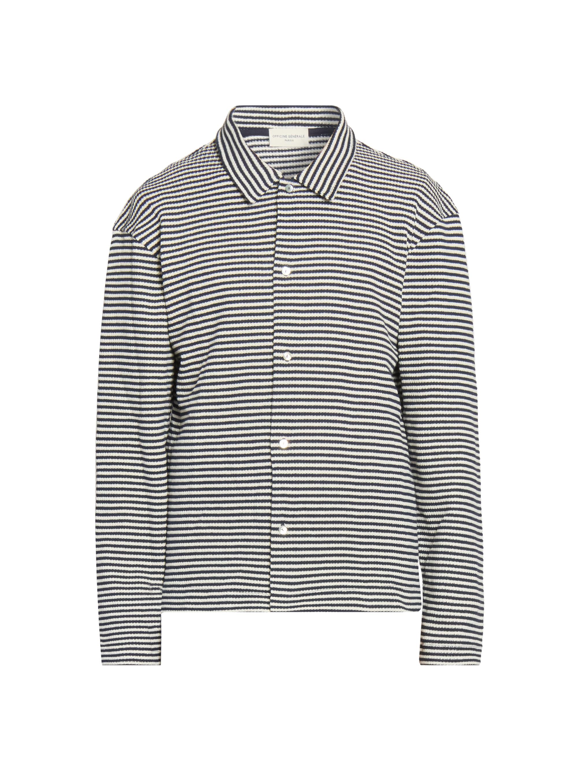 Officine Générale Men's Bryan Textured Cotton Striped Shirt - White Navy Ink