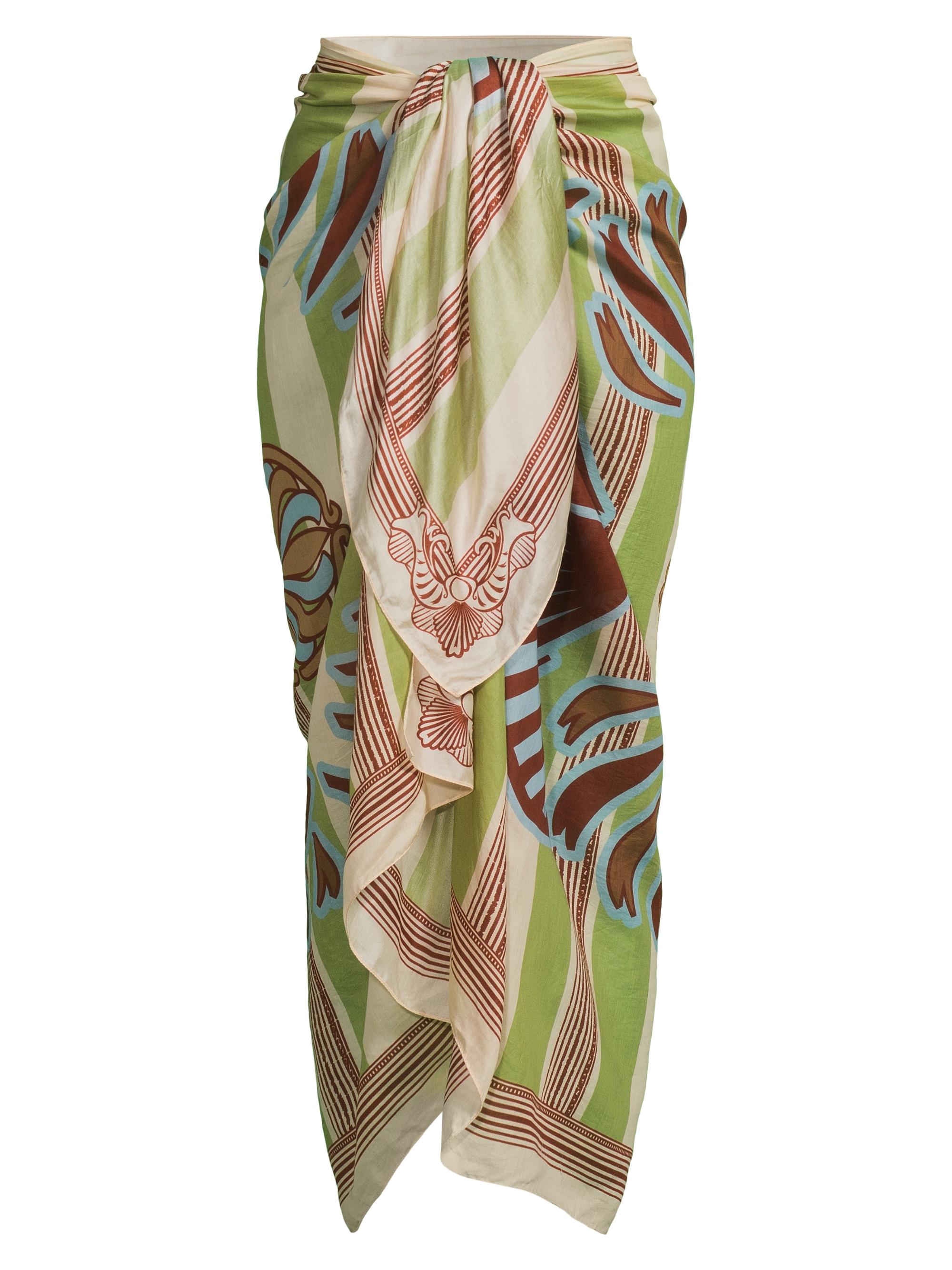 Juan de Dios Women's De La Falaise Silk-Blend Sarong - Sage Ornament Stripes