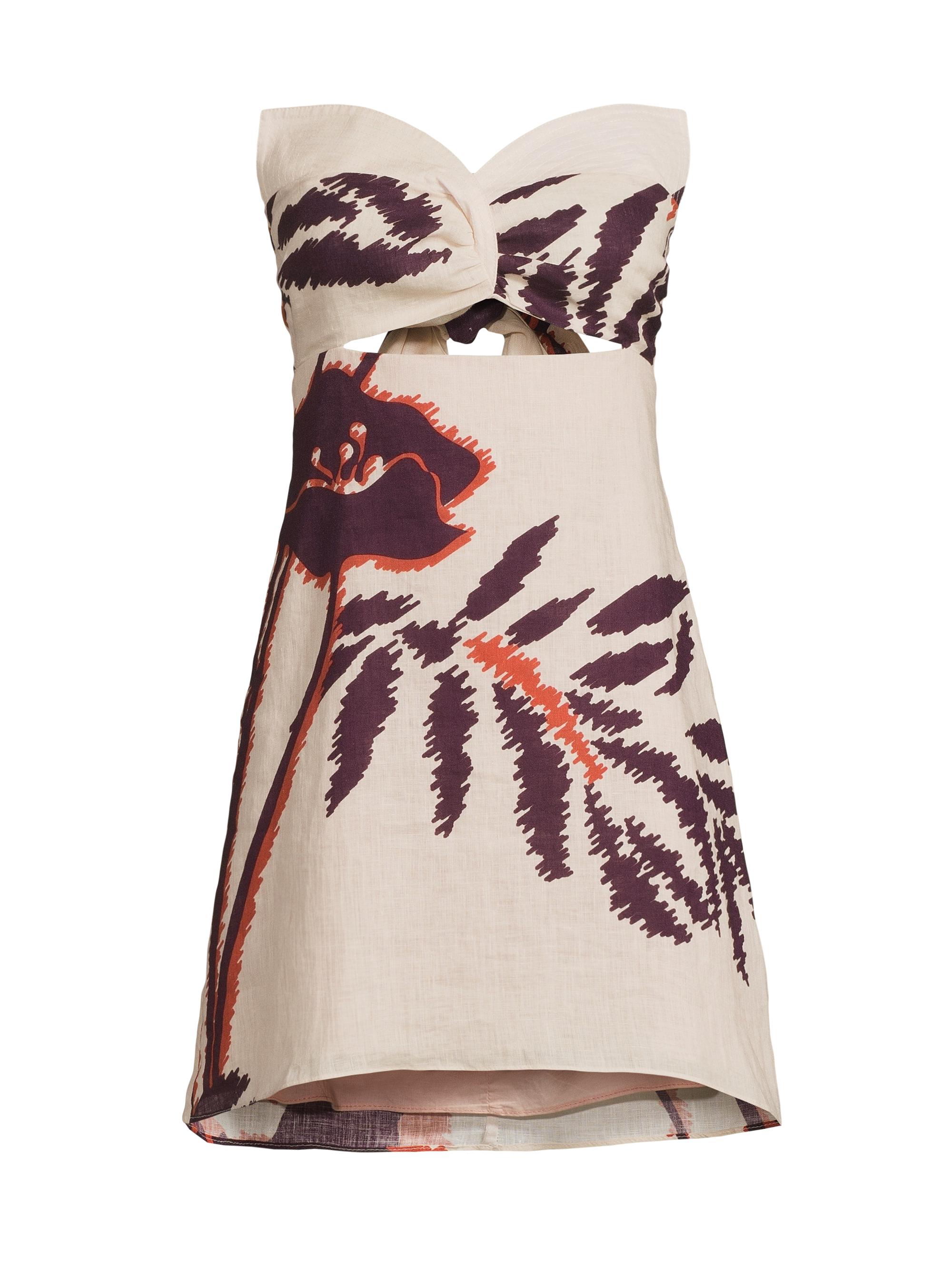 Juan de Dios Women's Victoria Floral Linen Minidress - Ecru Purple Gladiolos