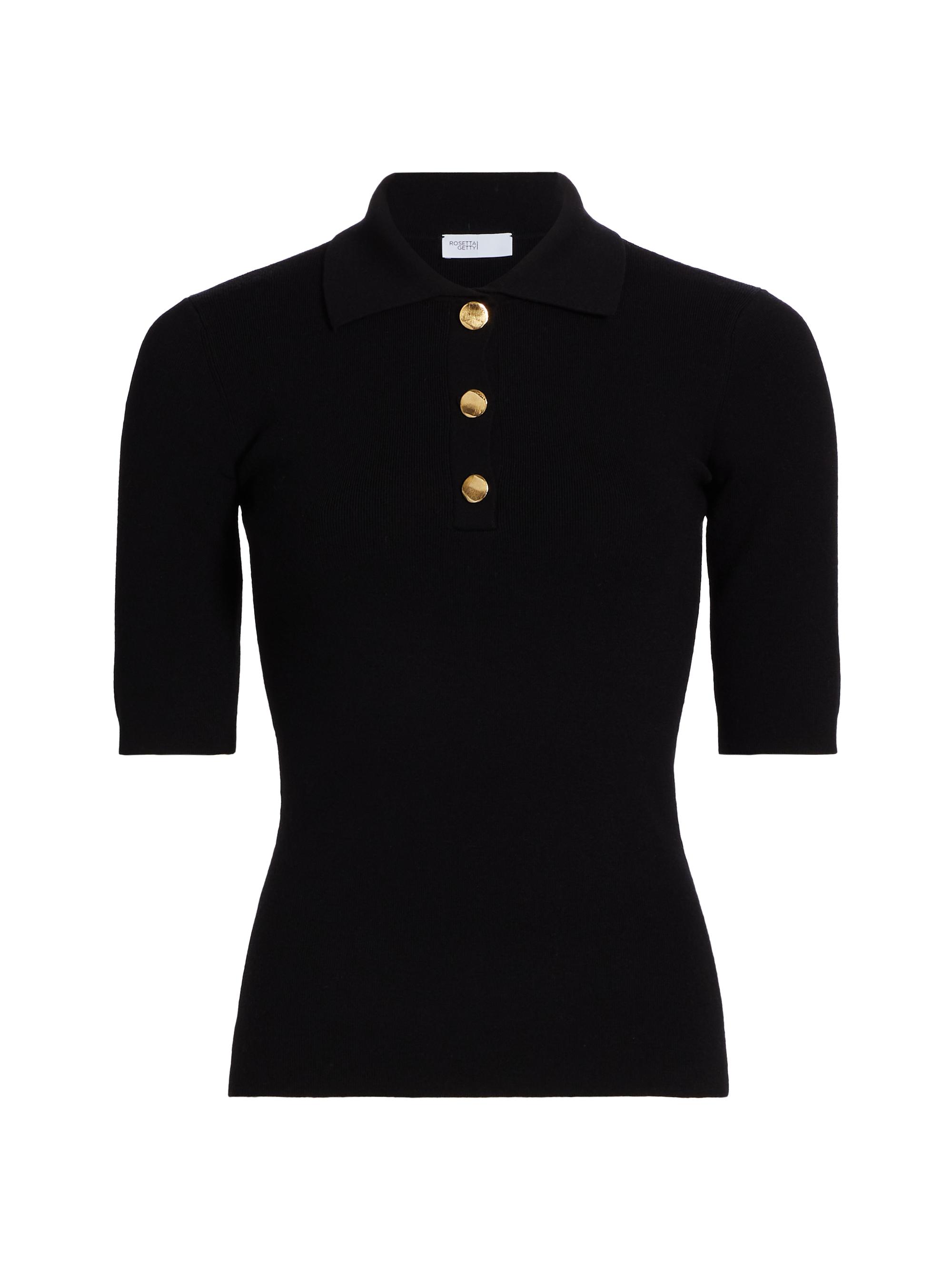Rosetta Getty Women's Ribbed Stretch Wool Polo Sweater - Black