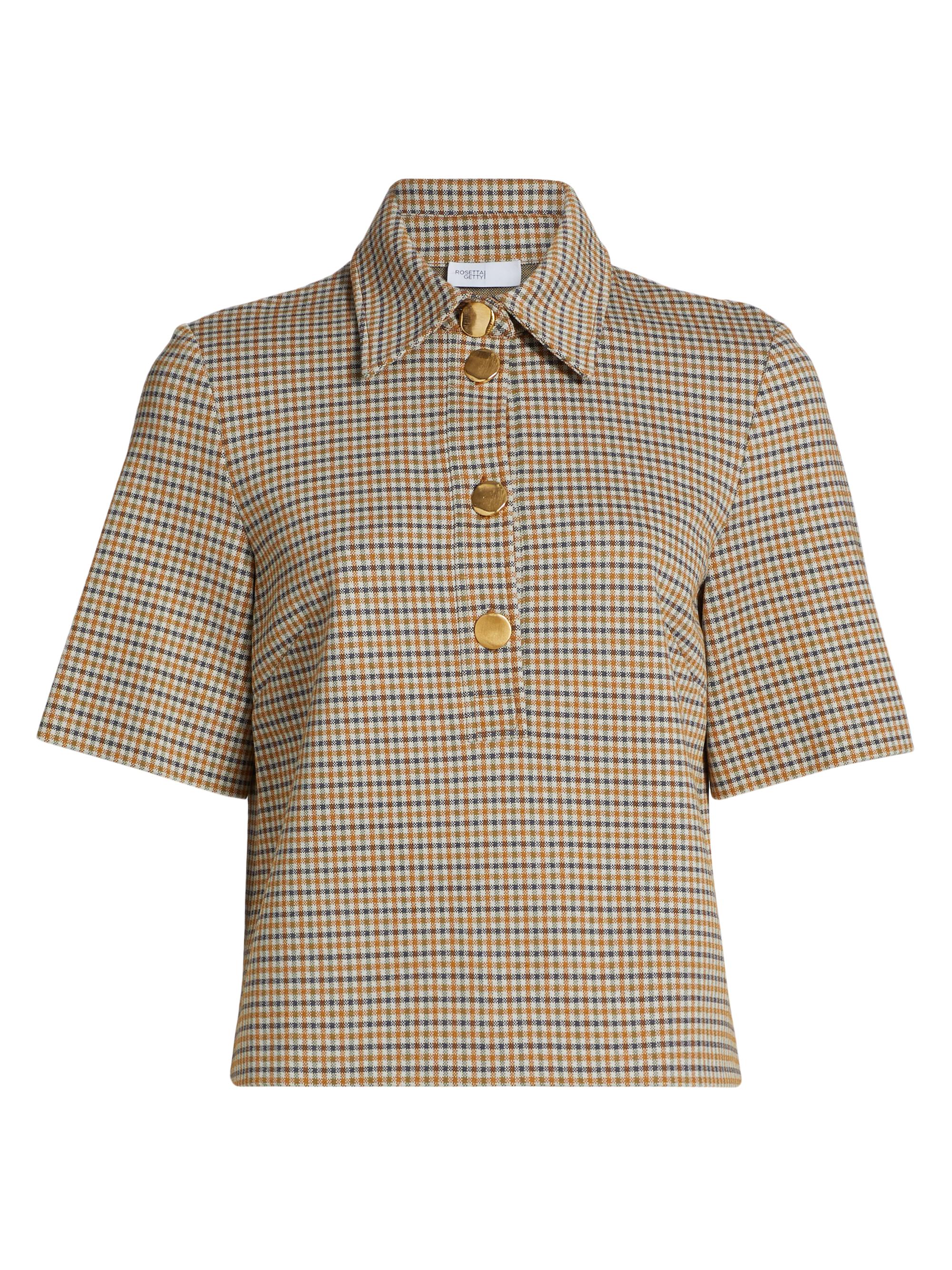 Rosetta Getty Women's Houndstooth Plaid Boxy Polo Shirt