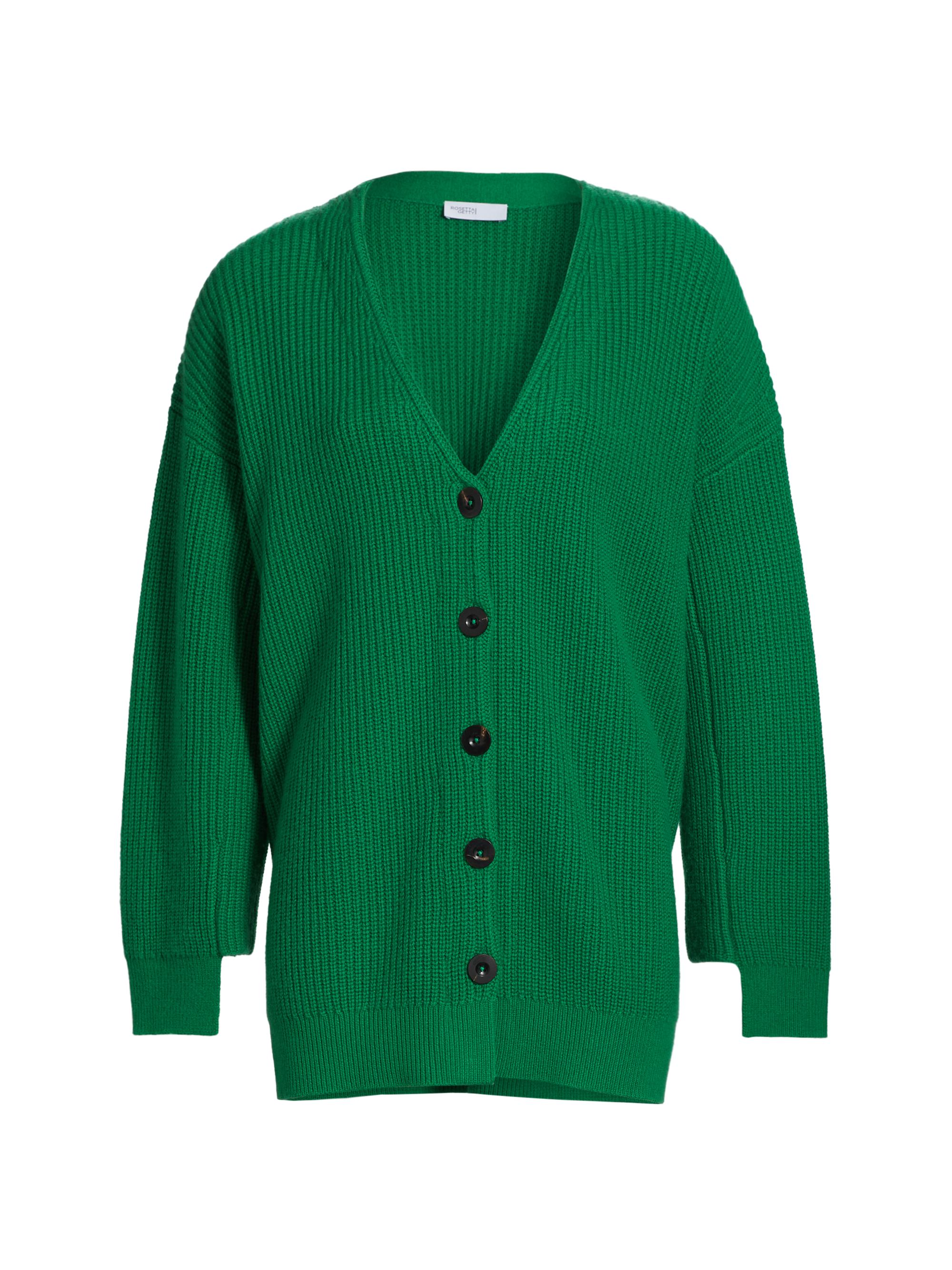 Rosetta Getty Women's Rib-Knit Wool-Cashmere Cardigan - Green