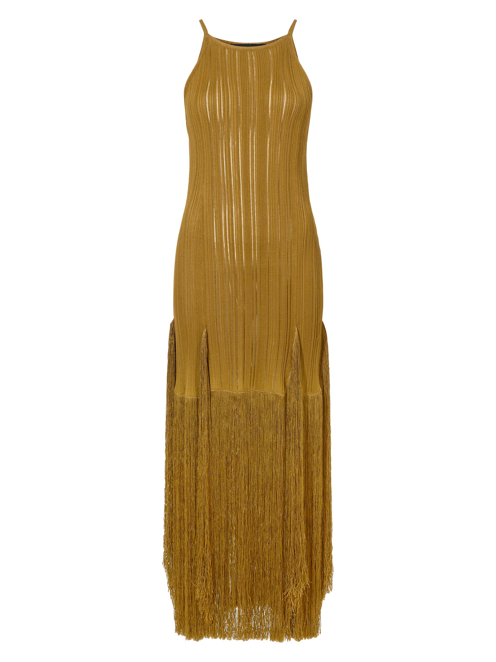 Proenza Schouler Women's Everly Plissé Fringe Maxi Dress - Chestnut
