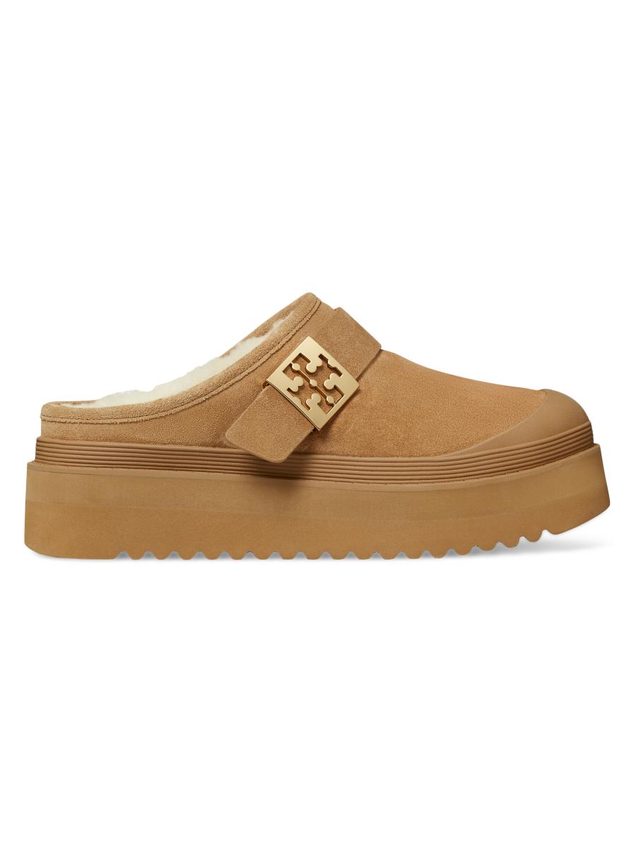 Tory Burch Mellow Shearling-Trimmed Suede Mules | Saks Fifth