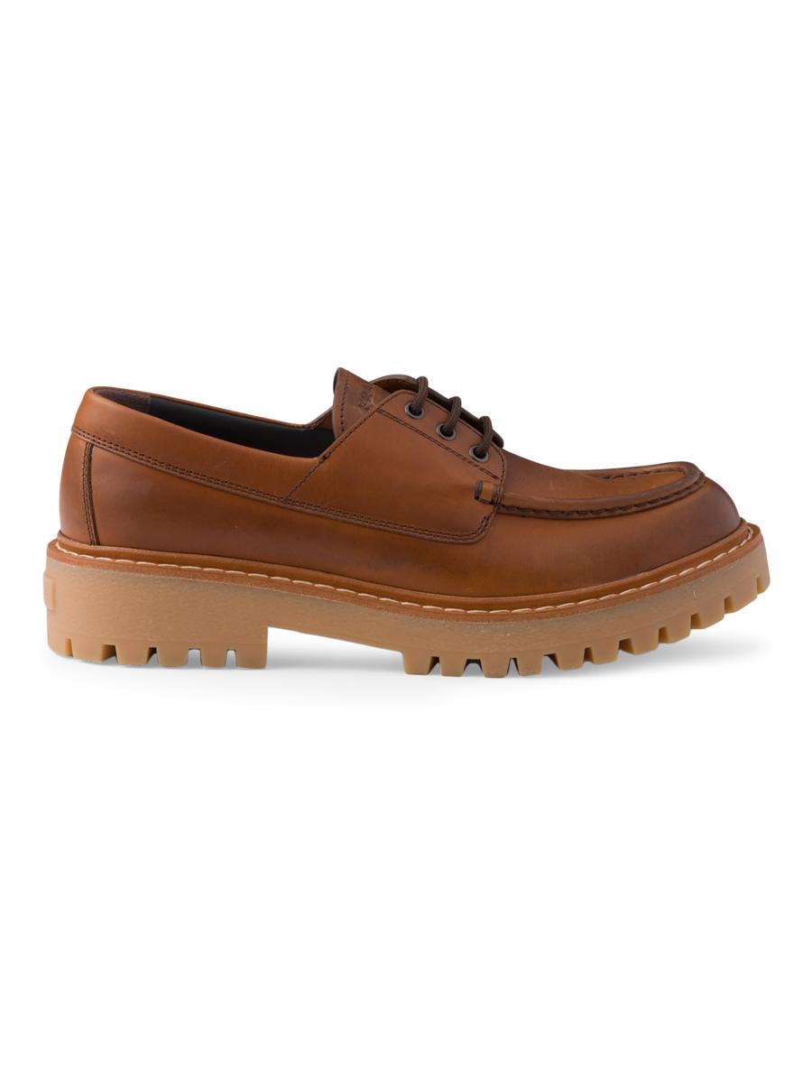 ローファー・オックスフォード PRADA BROWN RUCHED LOAFERS WITH LOGO Logo leather platform loafers in brown - Prada | Mytheresa