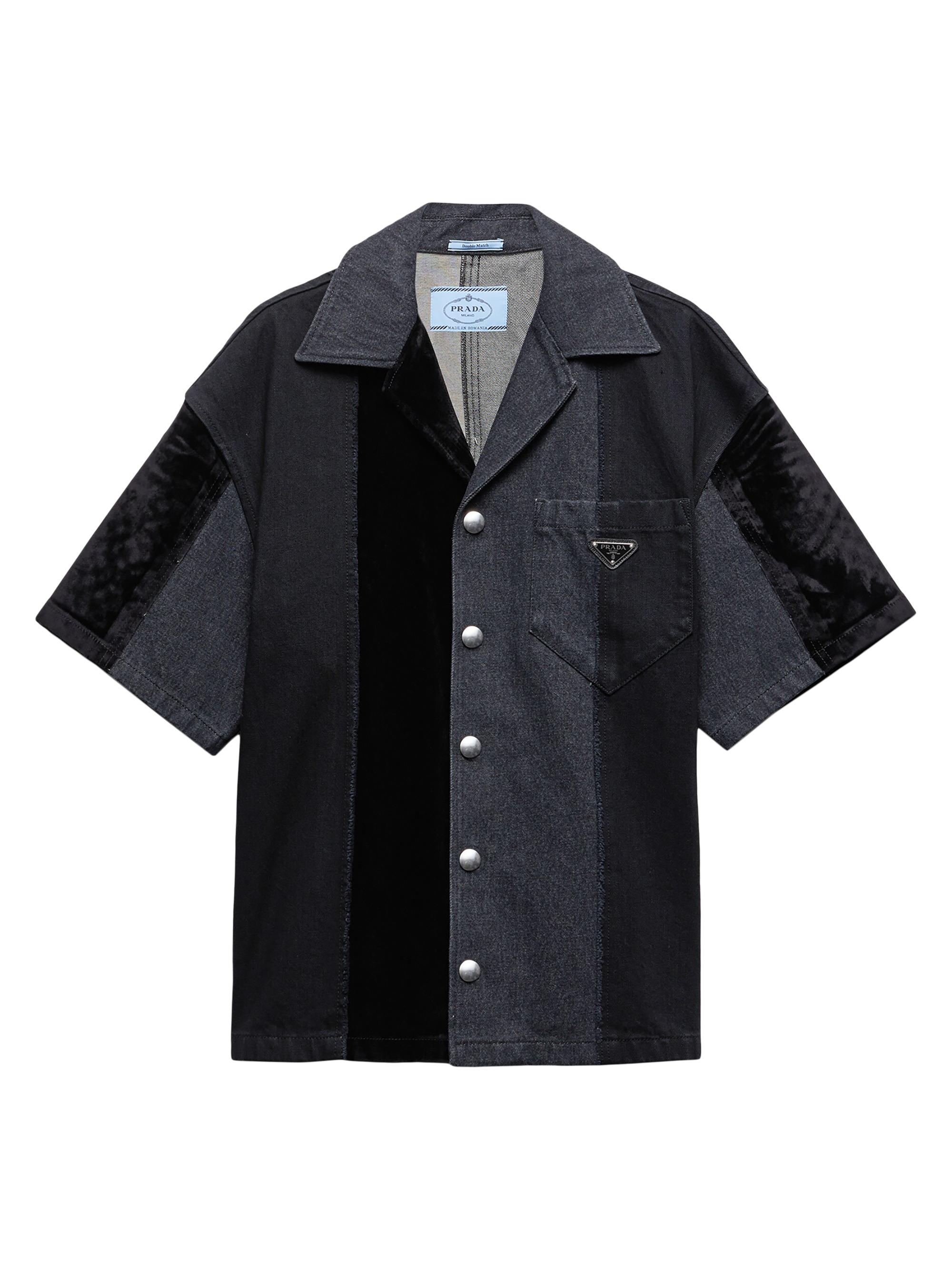 Prada Men's Denim Patchwork Shirt - Black