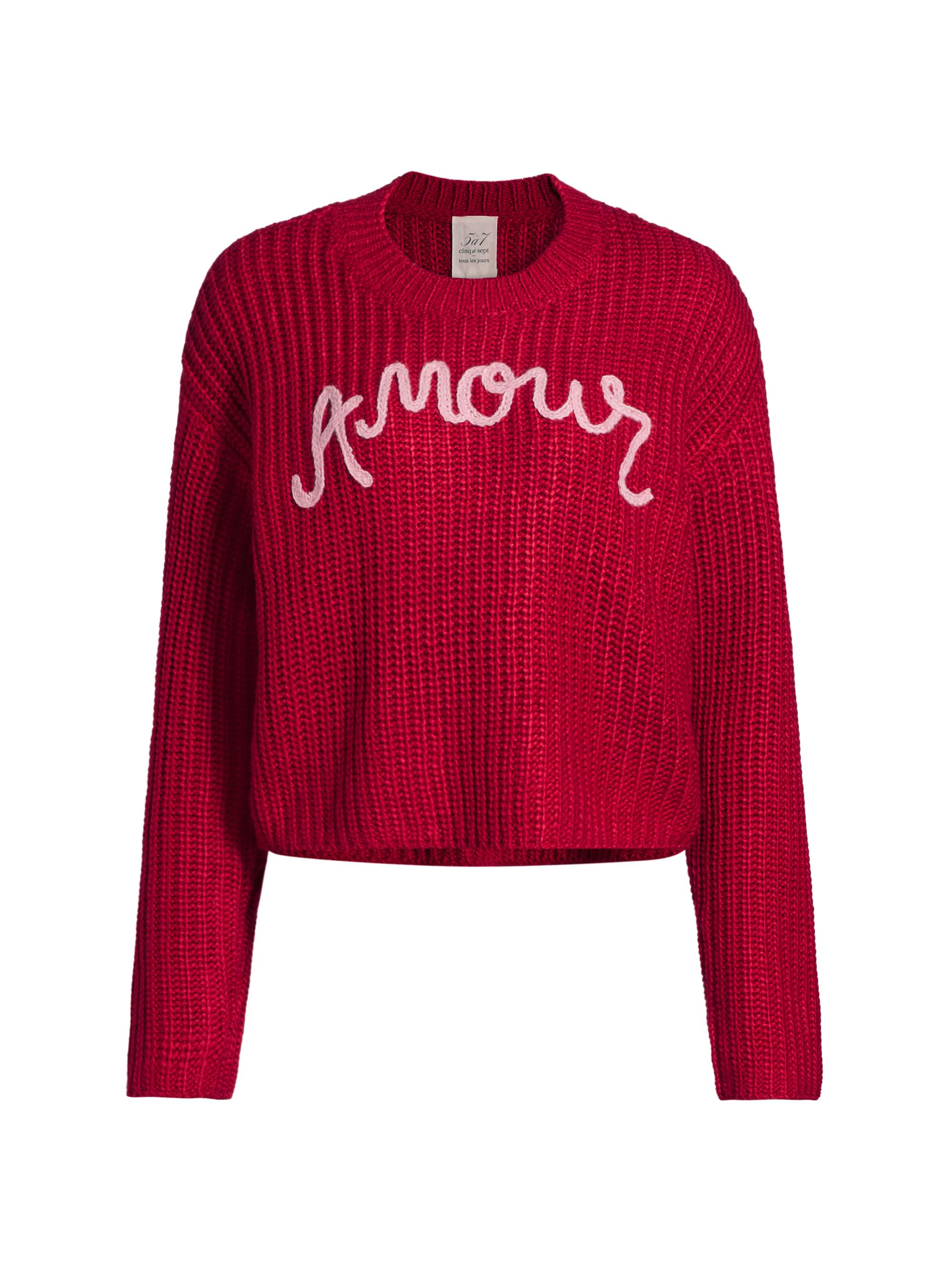 CINQ A SEPT Women's Amour Embroidered Crewneck Sweater - Red Currant Pink Quartz