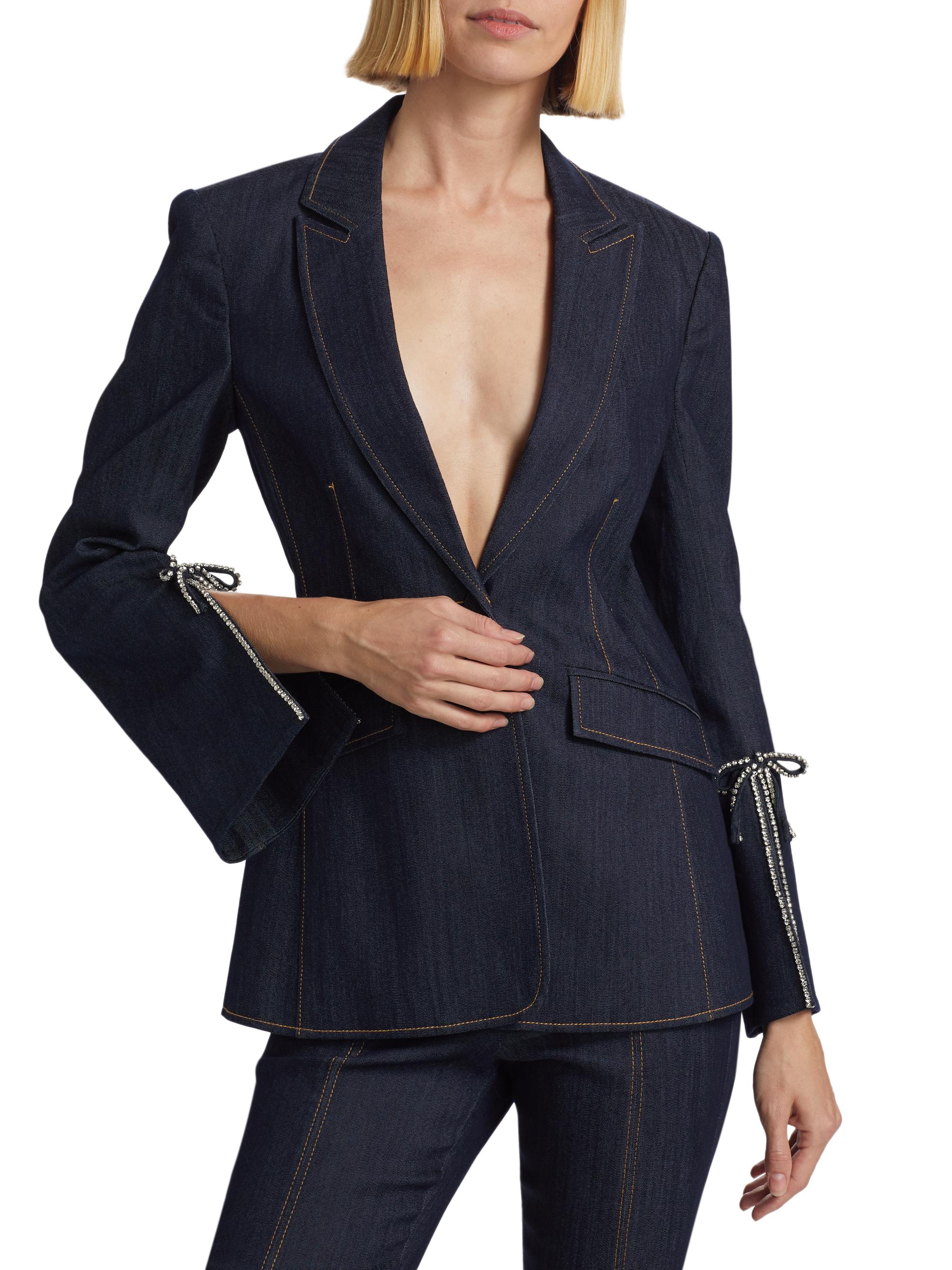 Cinq à Sept Crystal-Embellished Velvet Single-Breasted Blazer