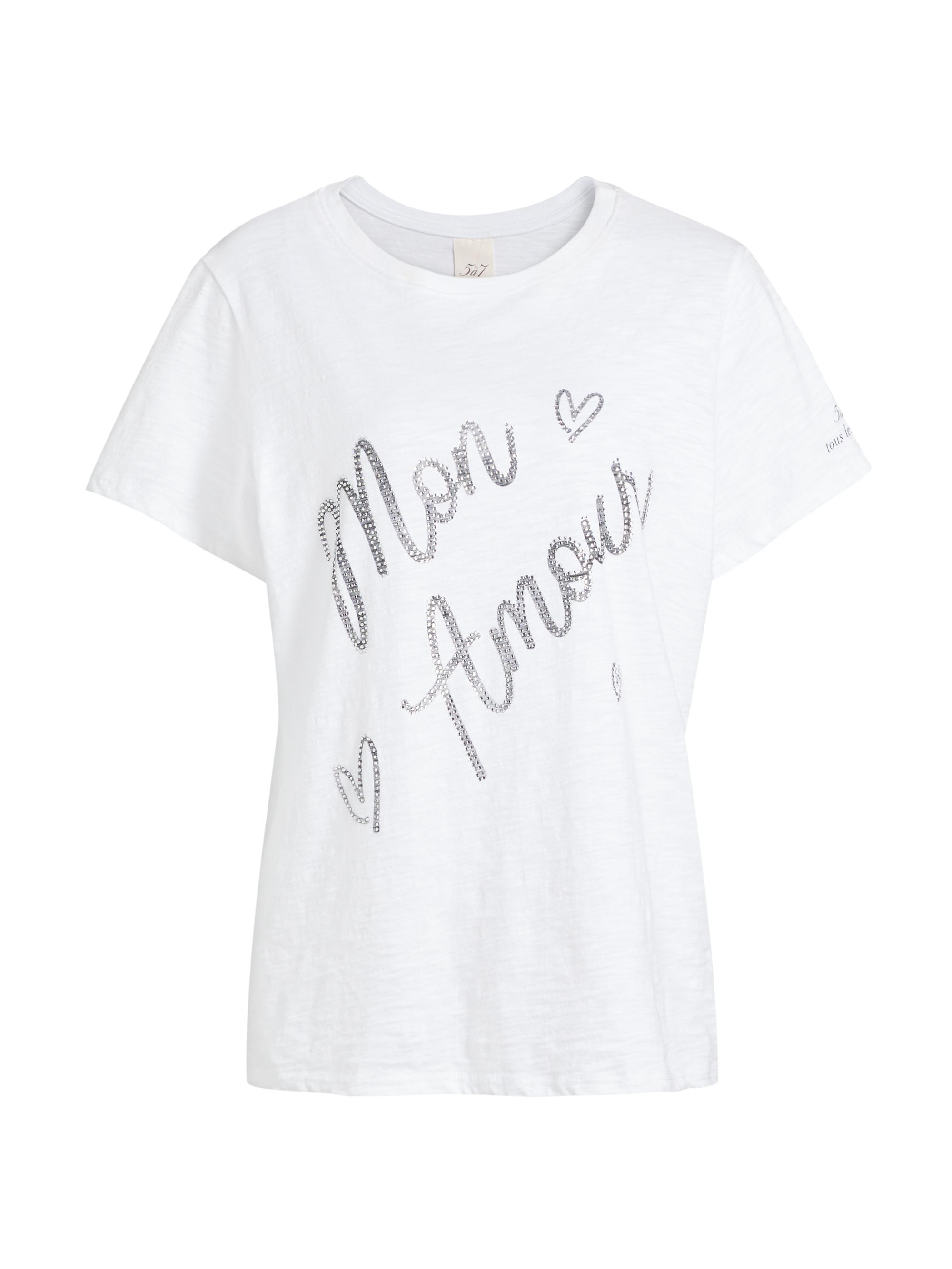 CINQ A SEPT Women's Mon Amour Embellished Cotton T-Shirt - White Black