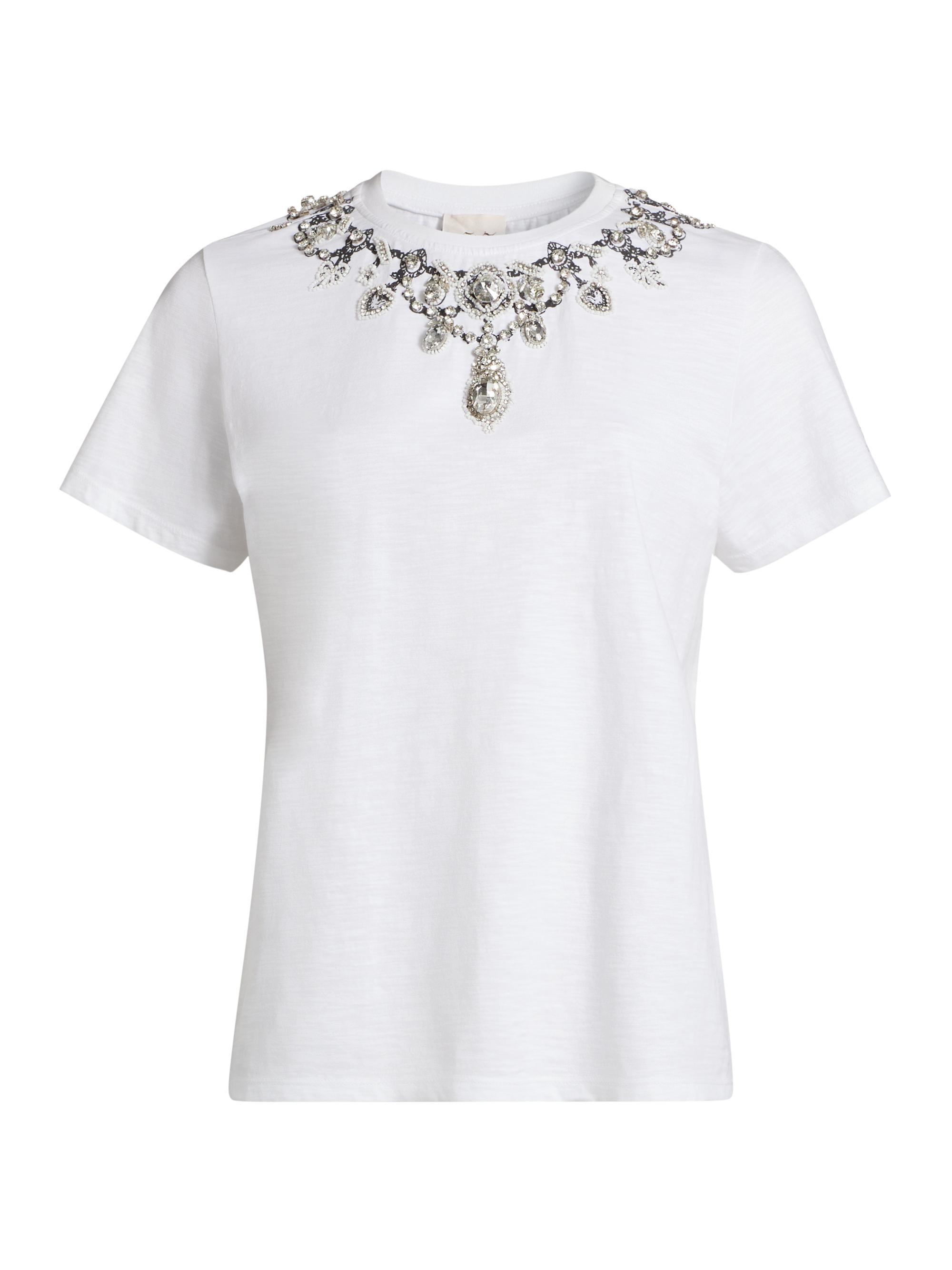 CINQ A SEPT Women's Crystal-Embellished Cotton T-Shirt - White