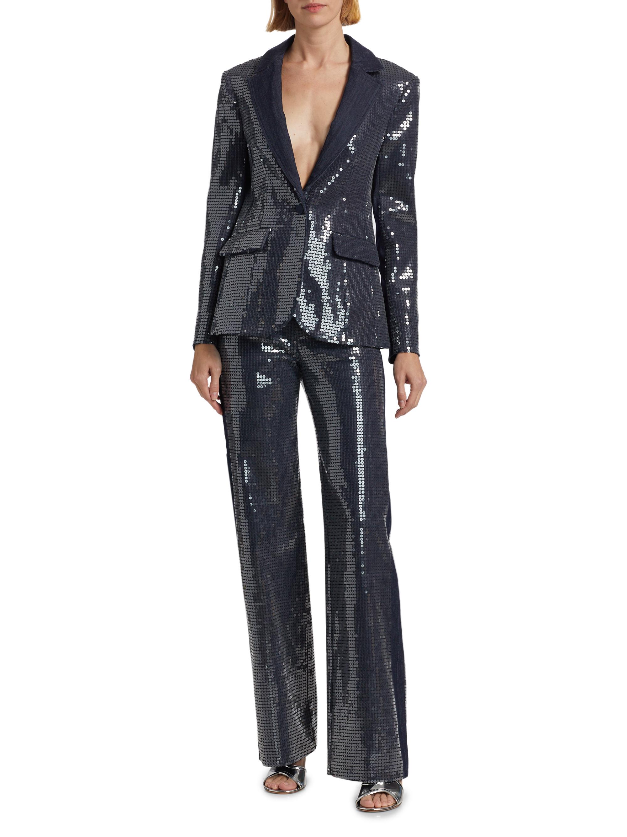 Cinq à Sept Kayle Sequined Denim Straight Pants | Saks Fifth Avenue