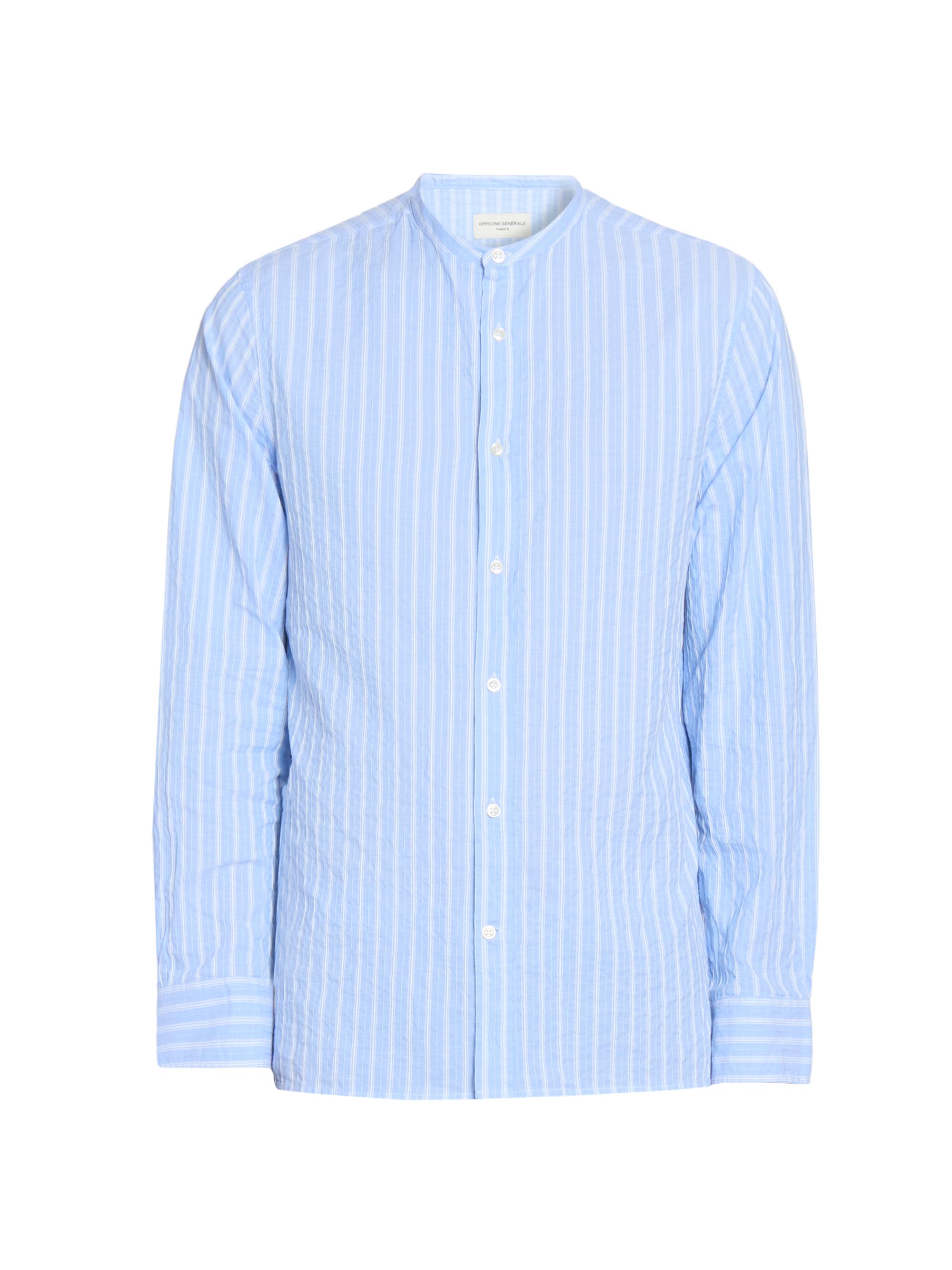 Officine Générale Men's Gaston Textured Cotton Stripe Shirt - Dream Blue White
