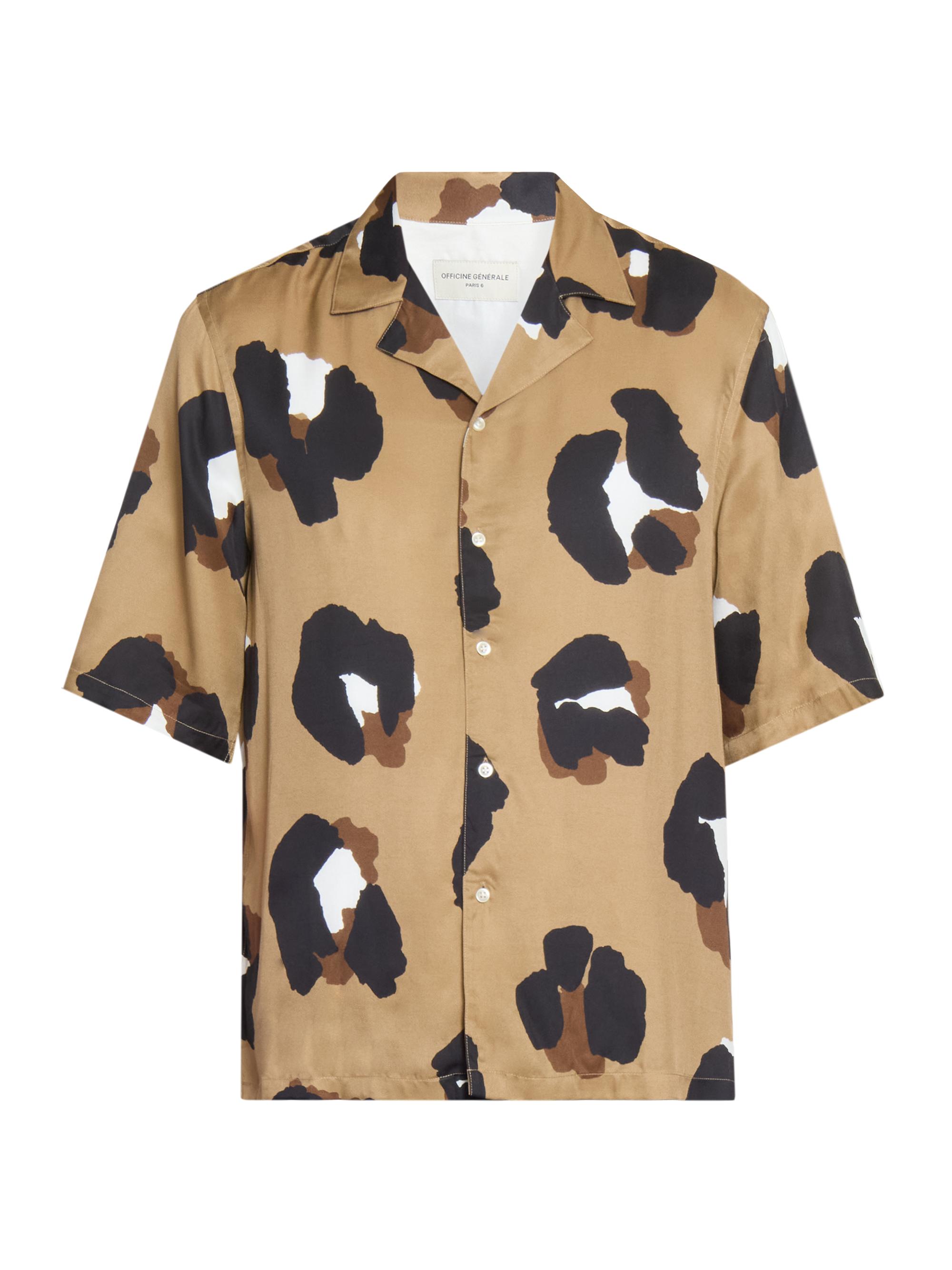 Officine Générale Men's Eren Leopard Print Shirt - Toffee Black Brown White