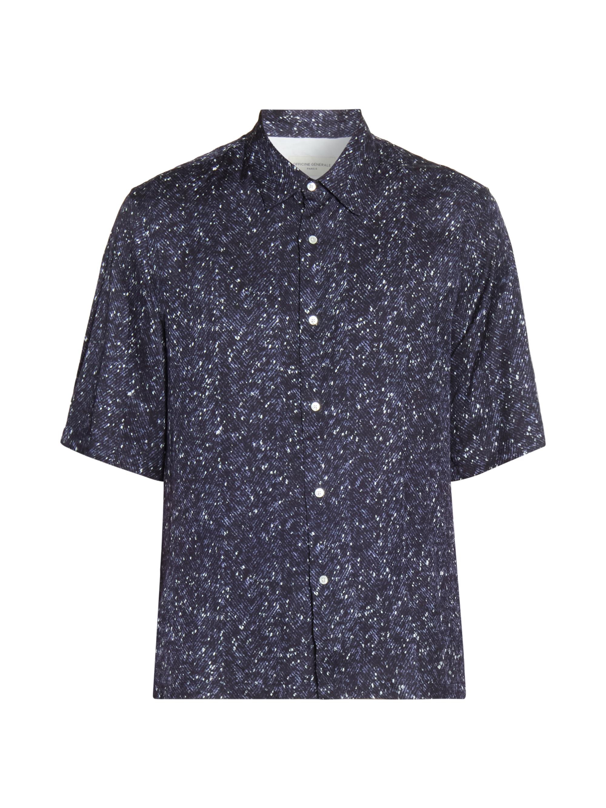 Officine Générale Men's Eloi Stained Print Shirt - Night Sky White