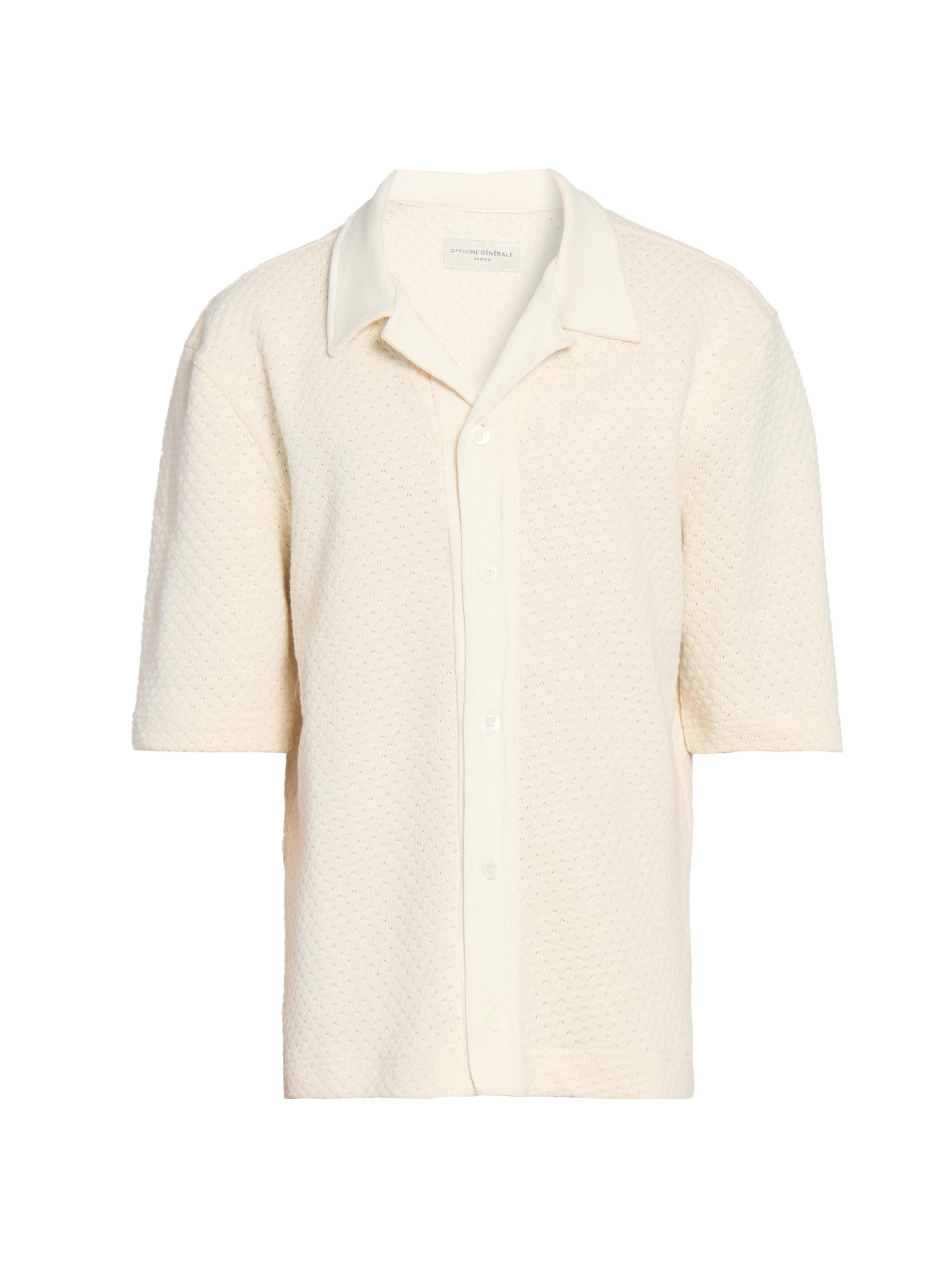 Officine Générale Men's Kai Textured Cotton Polo Shirt - Ecru