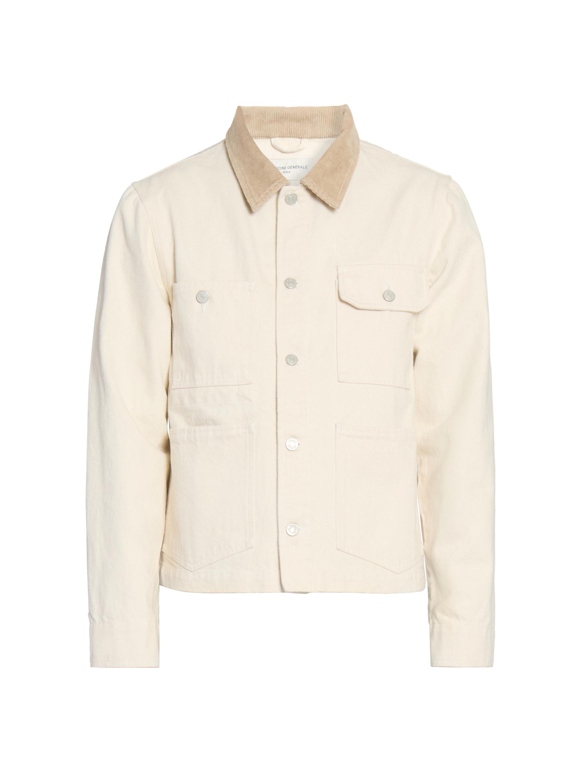 Officine Générale Men's Elvir Corduroy Collar Denim Jacket - Ecru