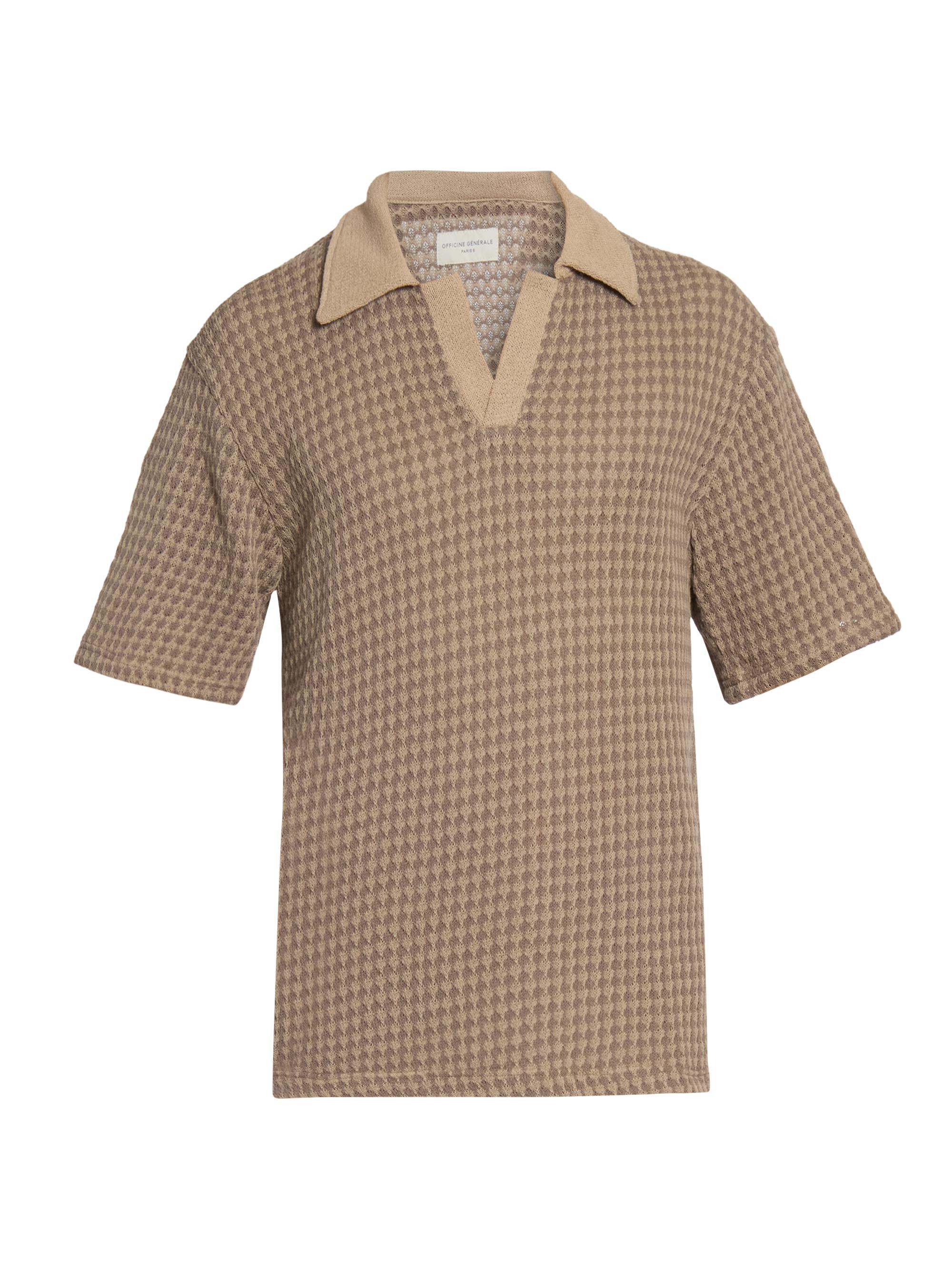 Officine Générale Men's Pele Textured Cotton Polo Shirt - Taupe Dry Brown