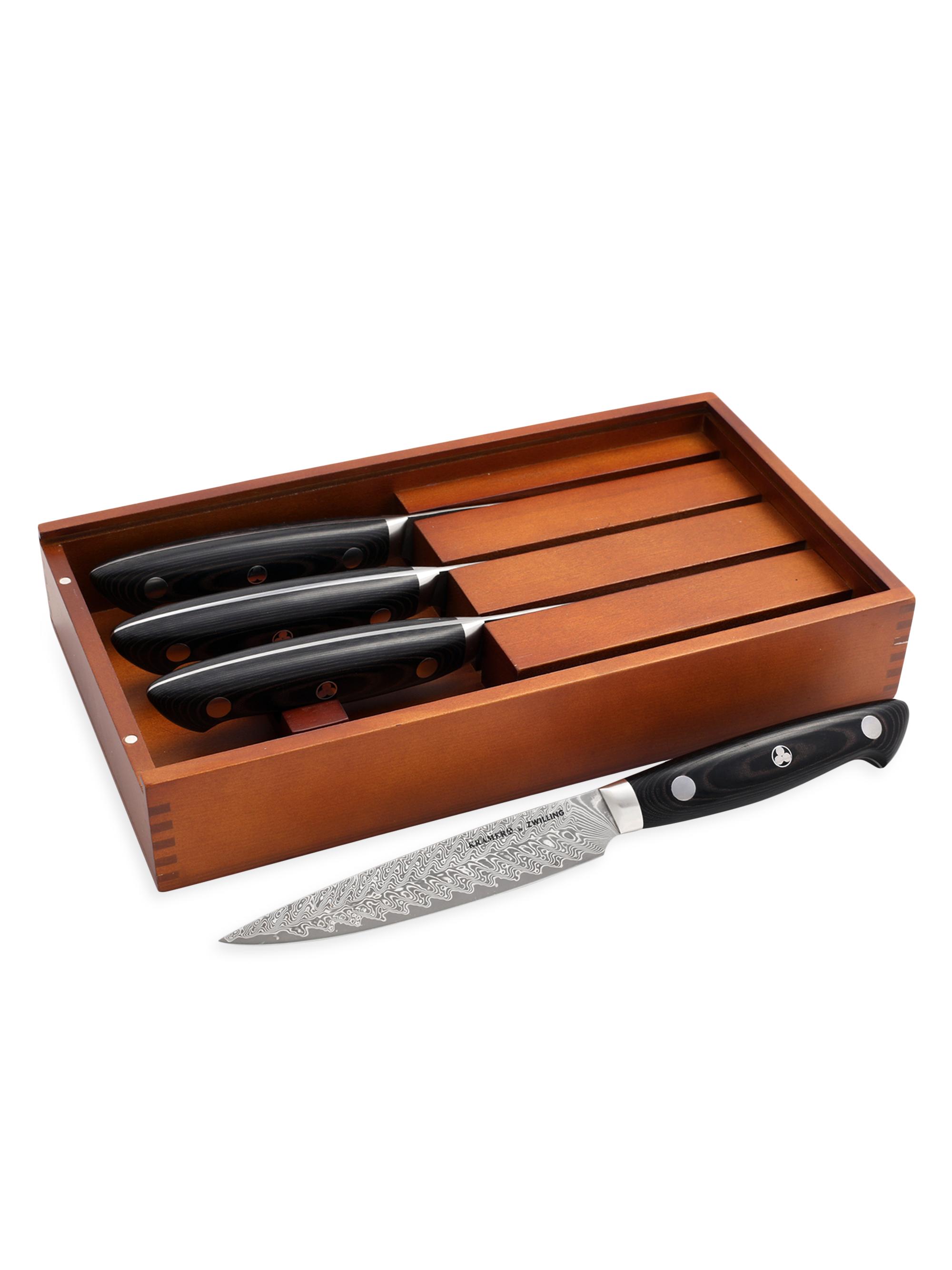 ZWILLING J.A. Henckels Bob Kramer Euroline Damascus Collection 4 Piece Steak Set - Black