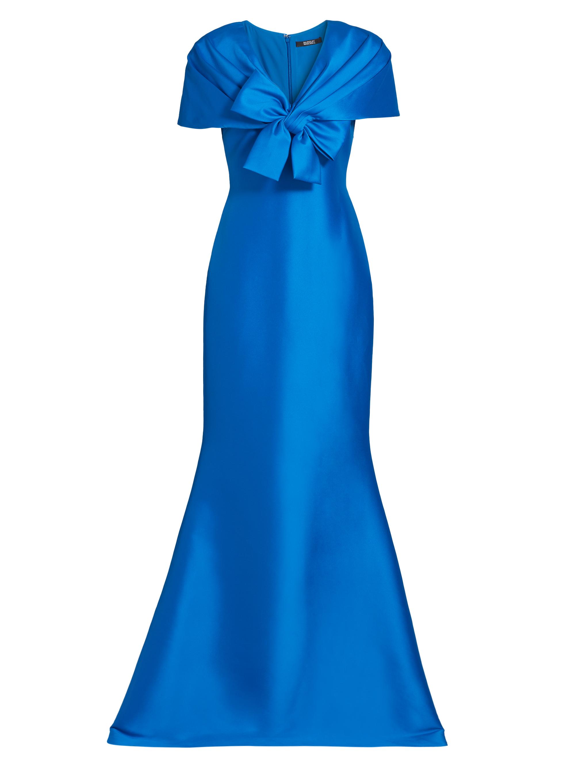 Badgley Mischka Women's Cape-Neck Trumpet Gown - Cobalt