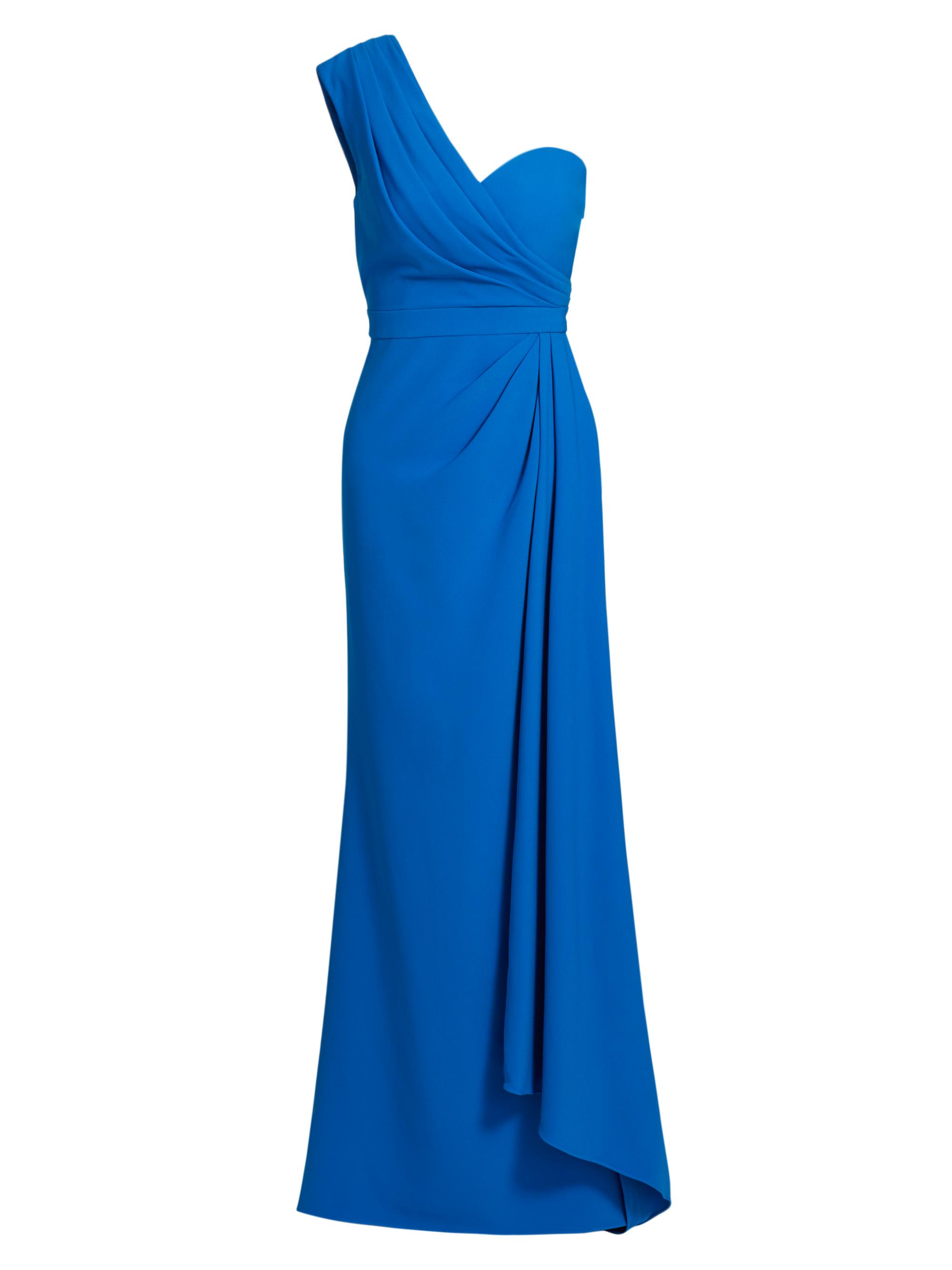 Badgley Mischka Women's Crepe Asymmetric Draped Gown - Cobalt