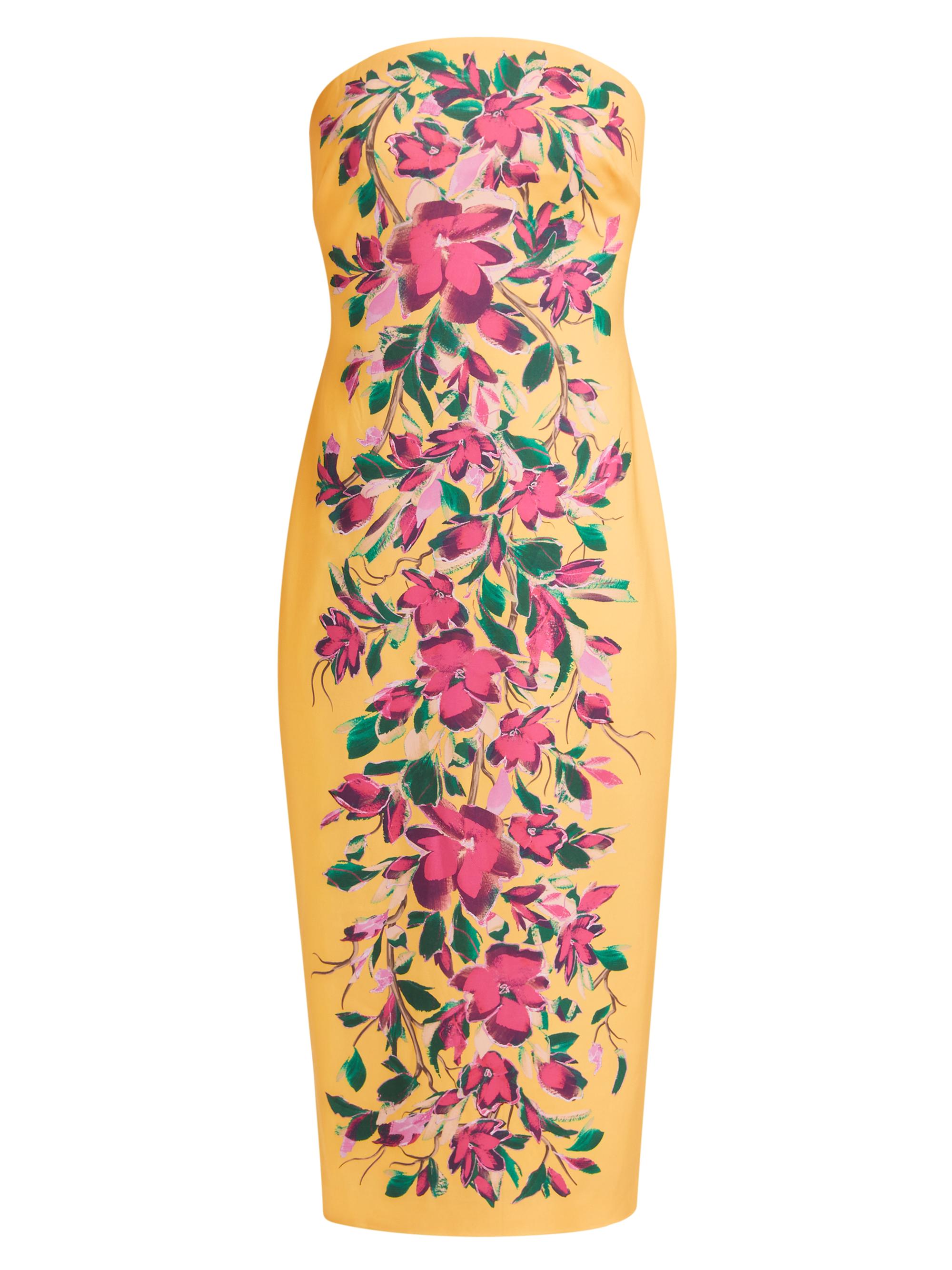 Badgley Mischka Women's Painted Floral Strapless Dress - Yellow Mint