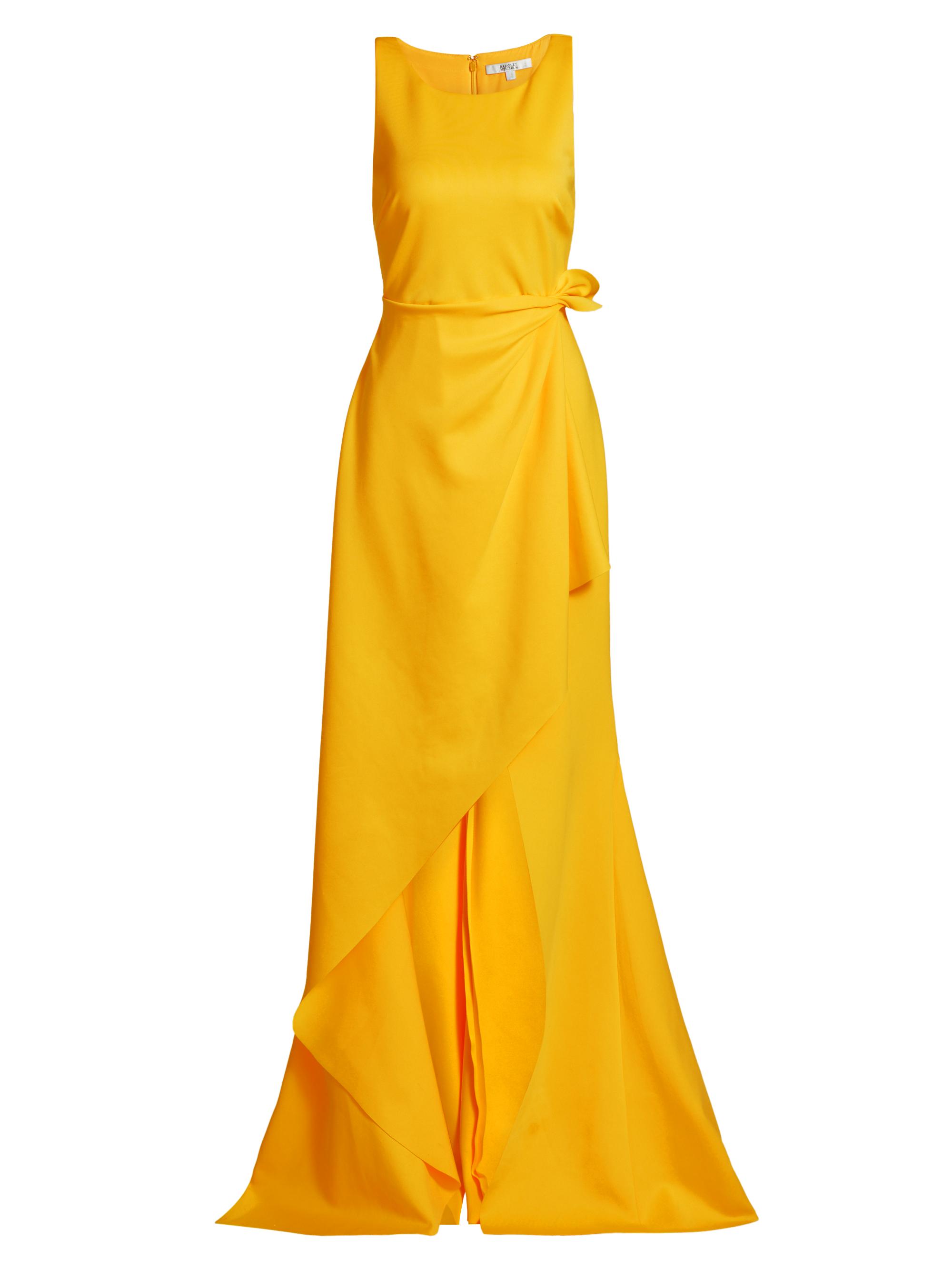 Badgley Mischka Women's Lightweight Scuba Tie-Waist Gown - Yellow