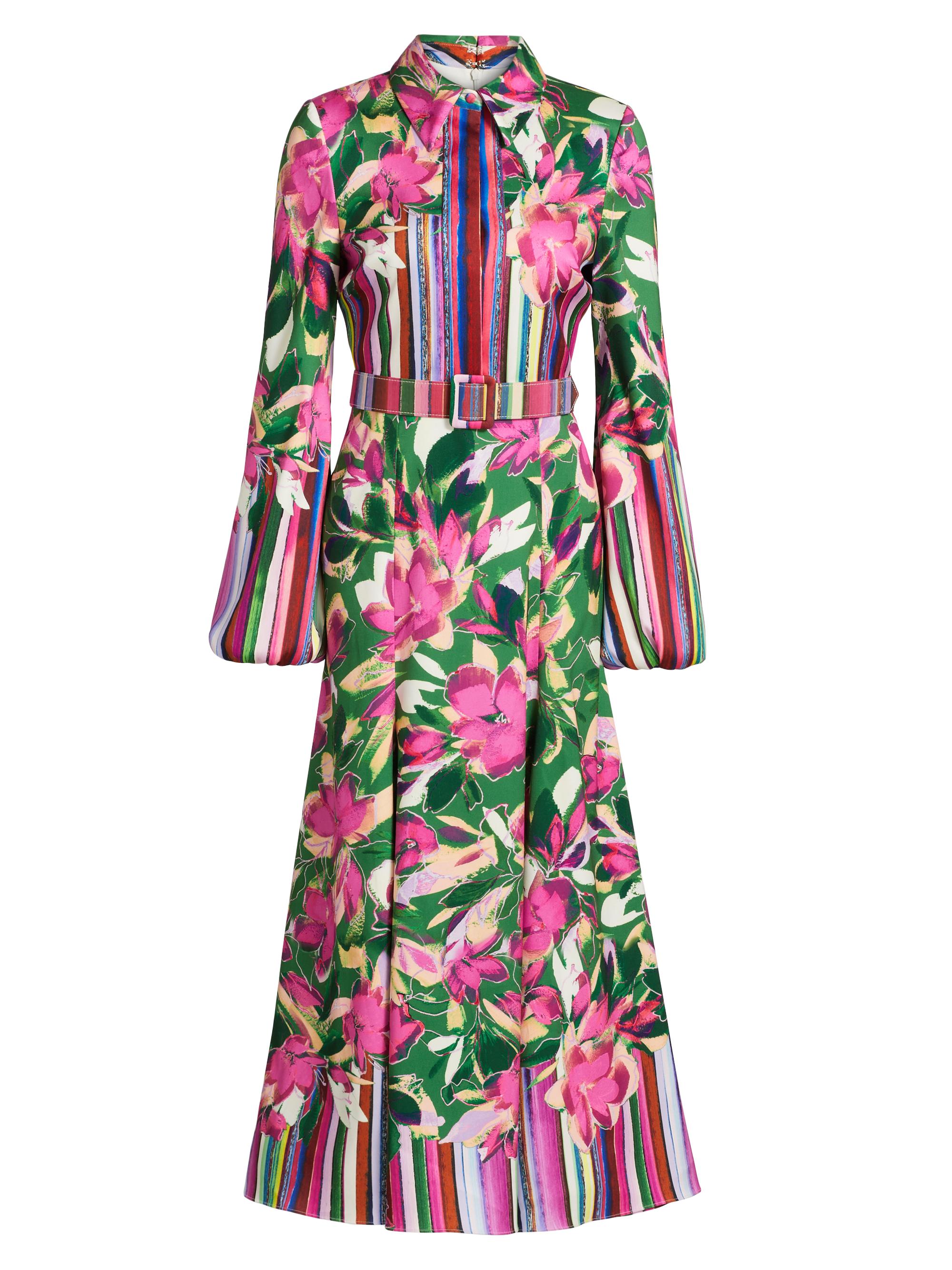 Badgley Mischka Women's Striped Floral Cocktail Dress - Emerald Multi