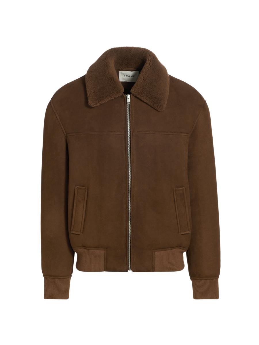 Frame Shearling-Trim Suede Jacket | Saks Fifth Avenue