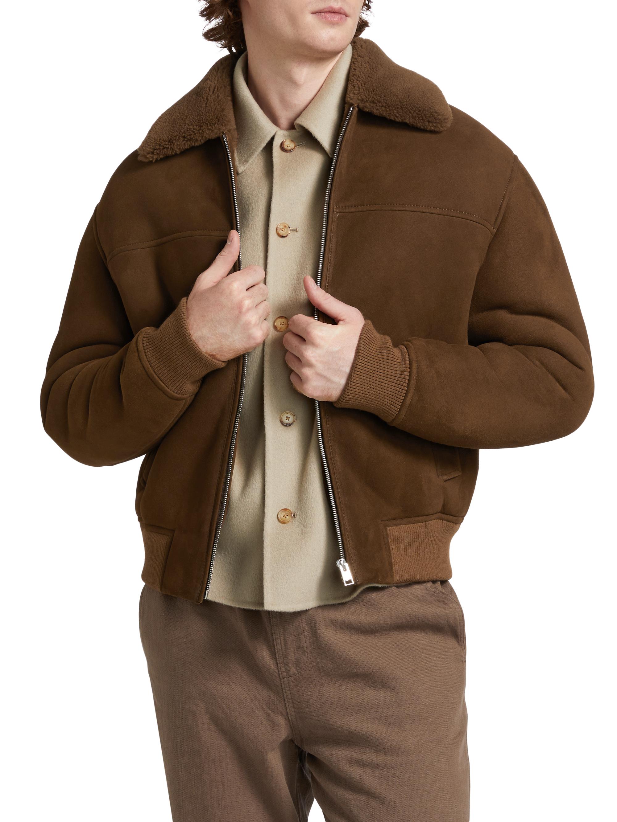 Frame Shearling-Trim Suede Jacket | Saks Fifth Avenue