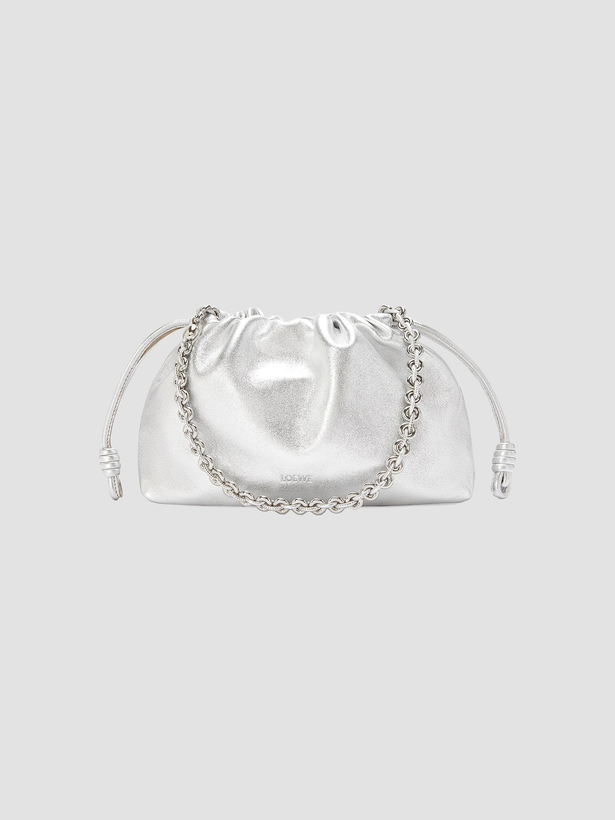 LOEWE Women's  Flamenco Laminated Leather Shoulder Bag - Silver | Thumbnail 3
