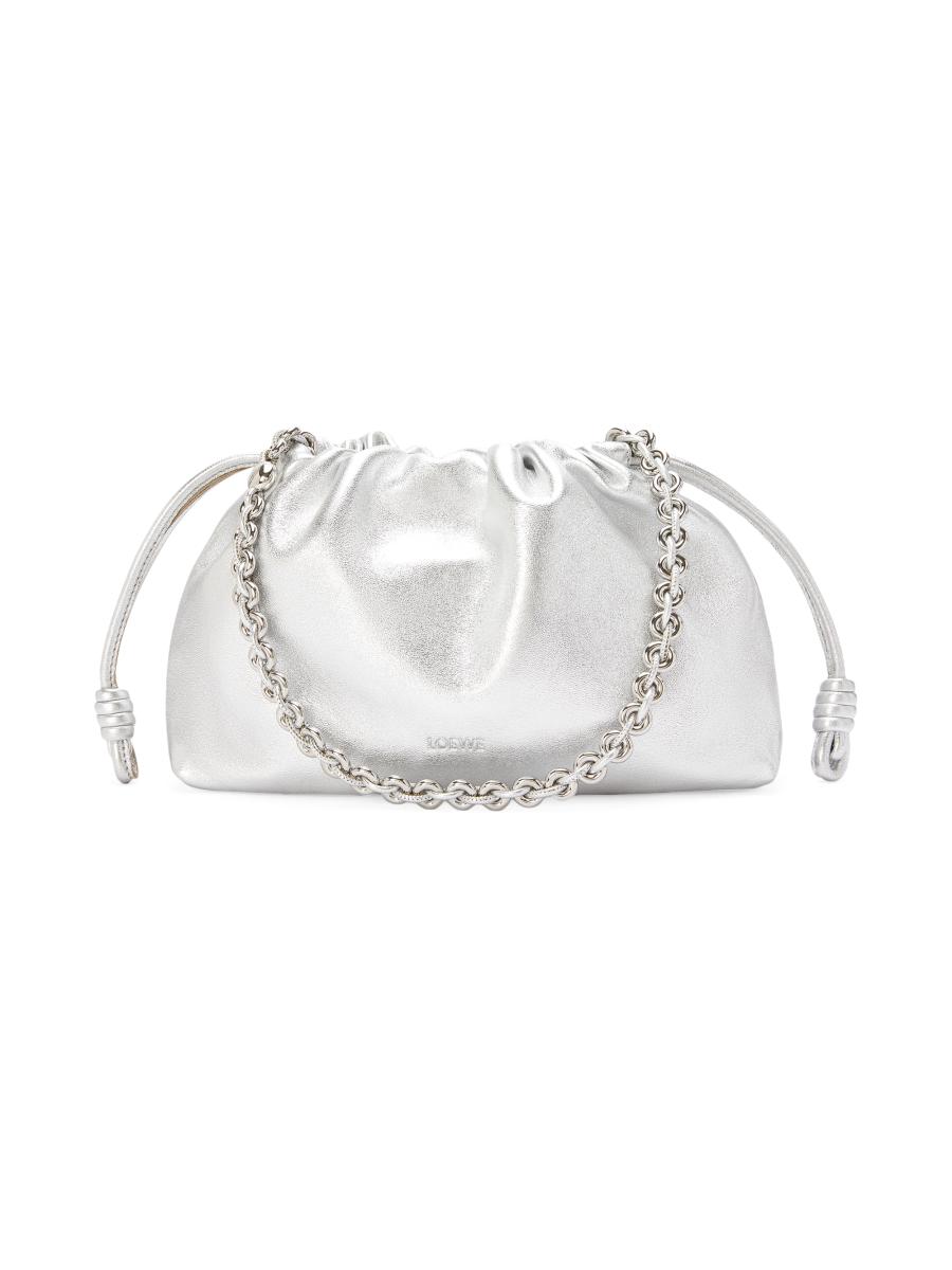 Loewe Women's Medium Flamenco Laminated Leather Shoulder Bag In Silver