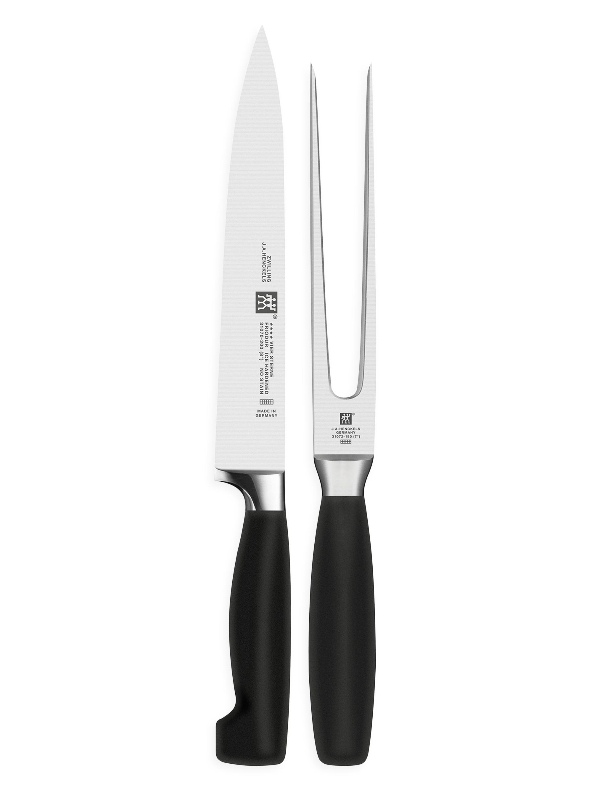 ZWILLING J.A. Henckels Four Star 2 Piece Carving Knife & Fork Set - Stainless Steel