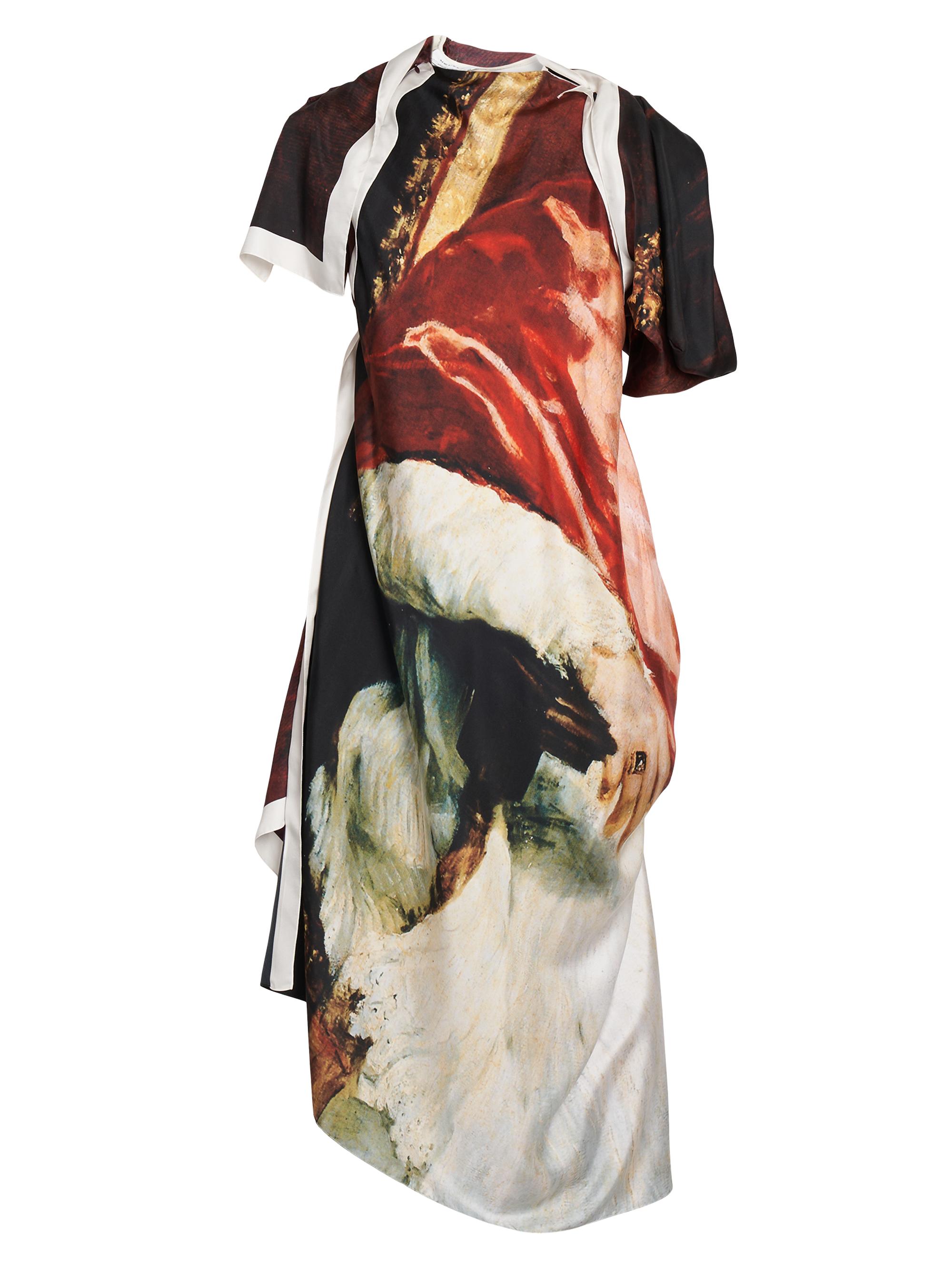 McQueen Women's Velazquez Asymmetric Printed Silk Midi-Dress - Multicolour
