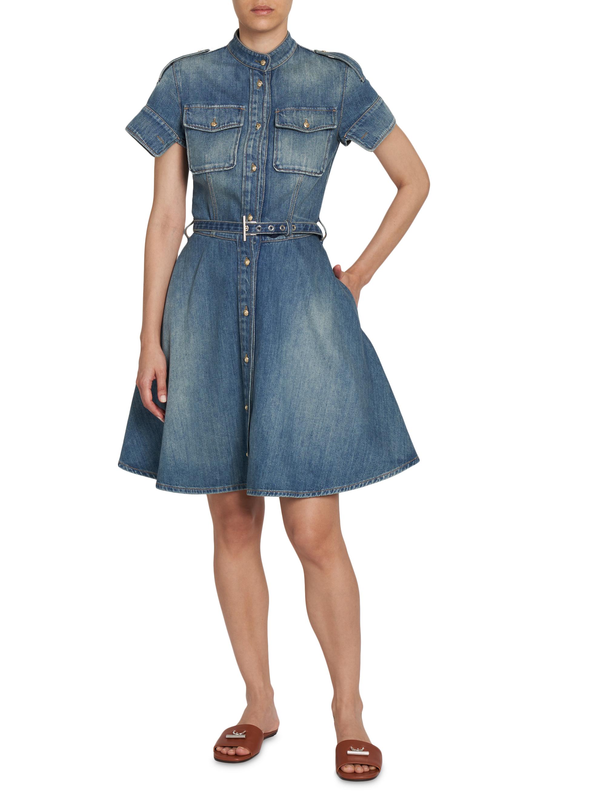 McQueen Women's Denim Belted Fit & Flare Minidress - Indigo Stone Washed - Size 0