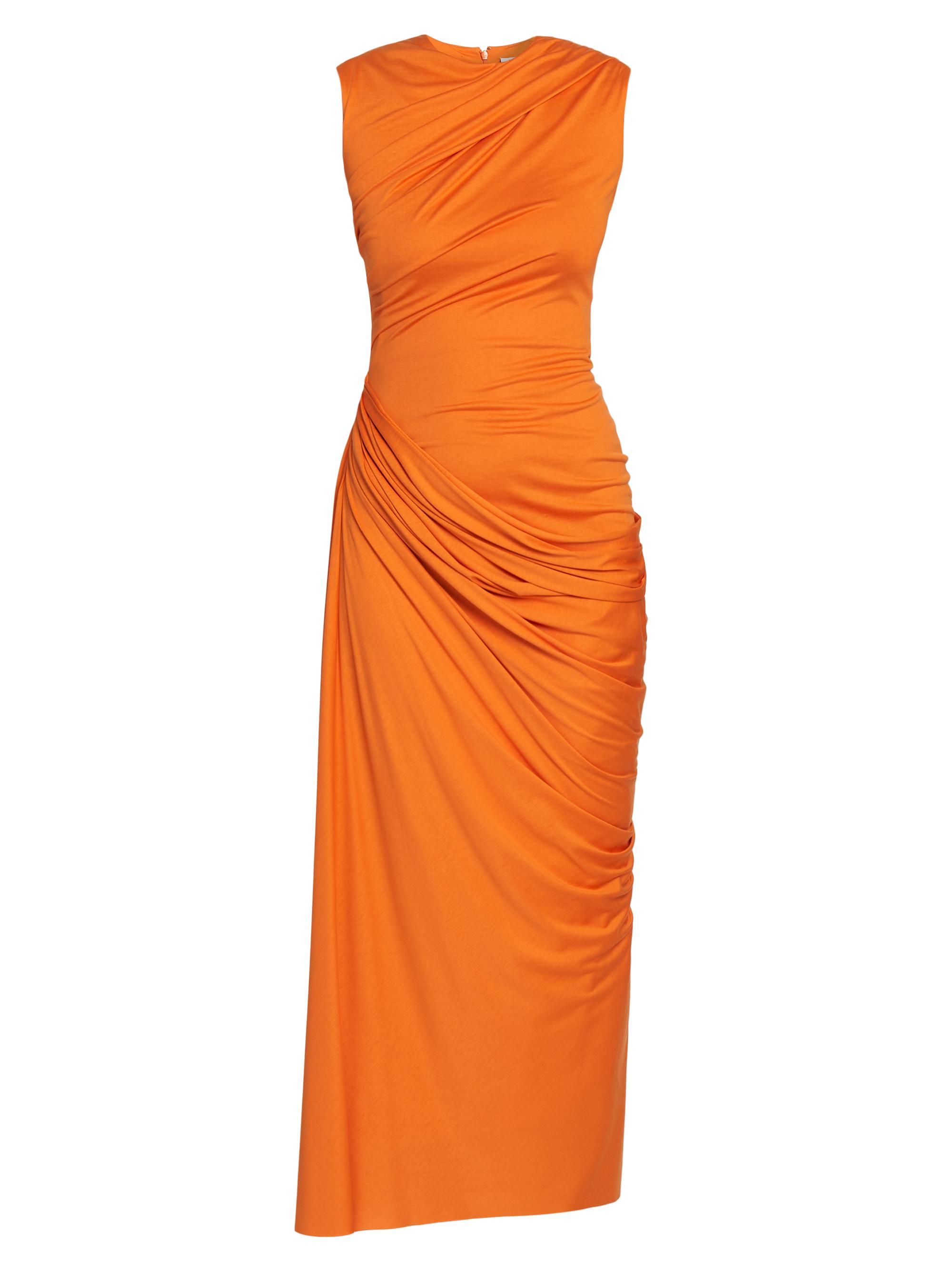 McQueen Women's Draped Silk-Jersey Sleeveless Maxi Dress - Bright Orange