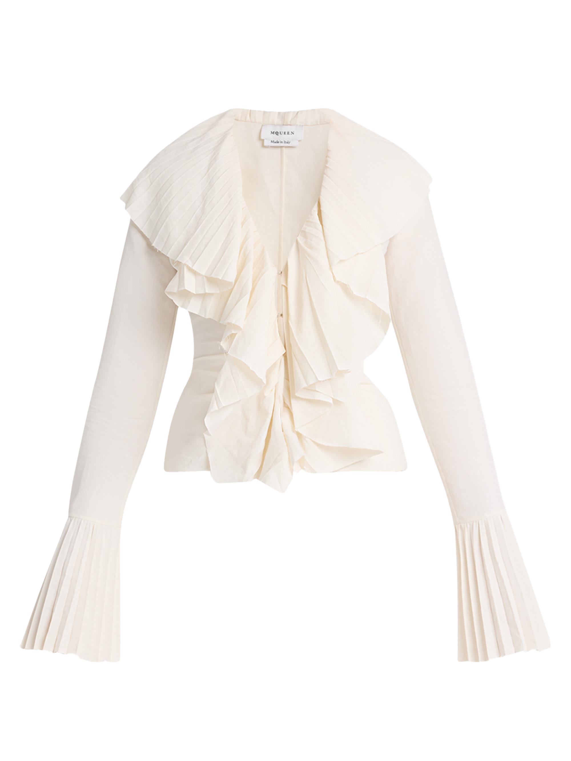 McQueen Women's Pleated Ruffle V-Neck Shirt -