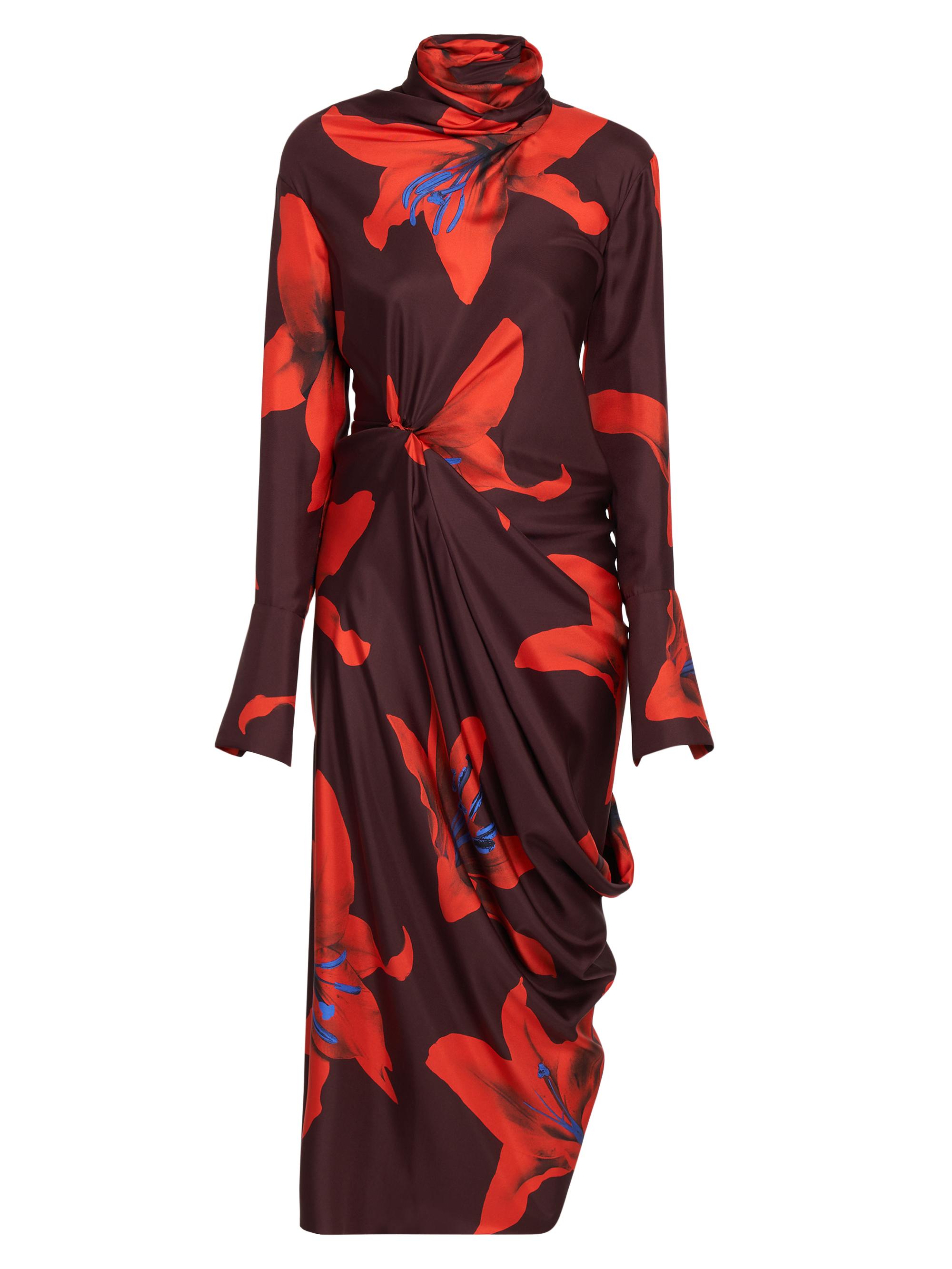 McQueen Women's Flame Lily Silk Maxi Dress - Burgundy Fire Red