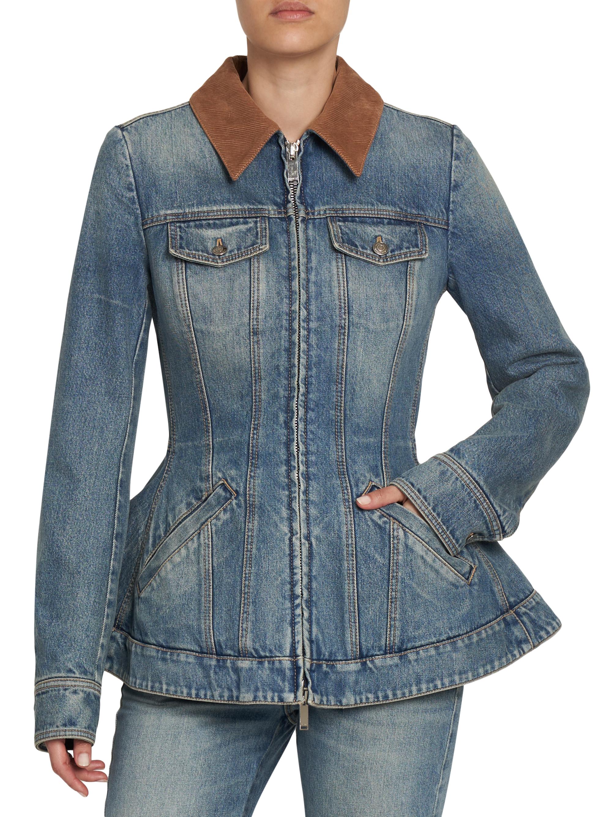 McQueen Denim Fit & Flare Zip-Up Jacket | Saks Fifth Avenue