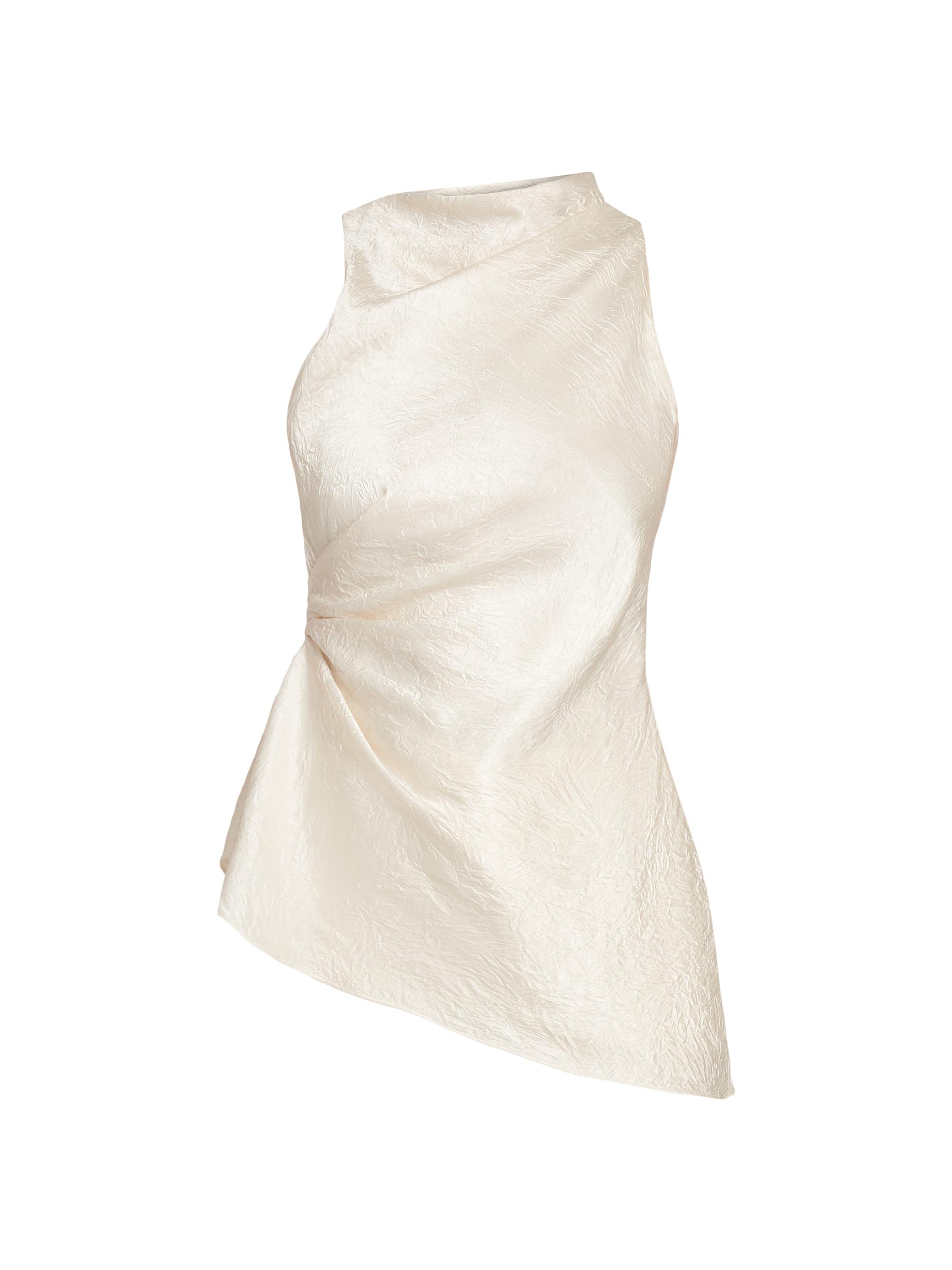 McQueen Women's Asymmetric Satin Sleeveless Top - Oyster
