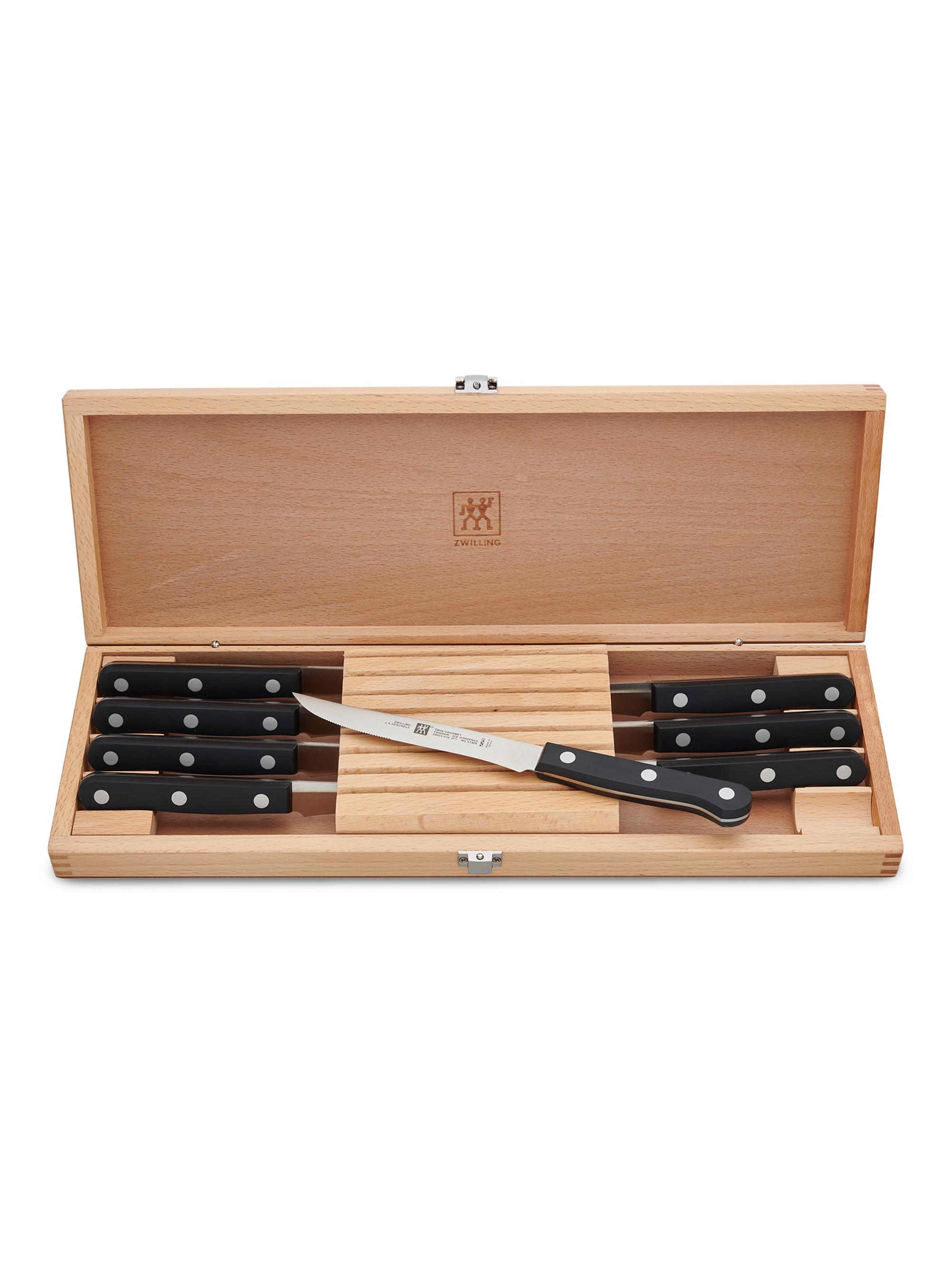 ZWILLING J.A. Henckels 8 Piece Twin Gourmet Steak Knife Set with Wood Case - Stainless Steel